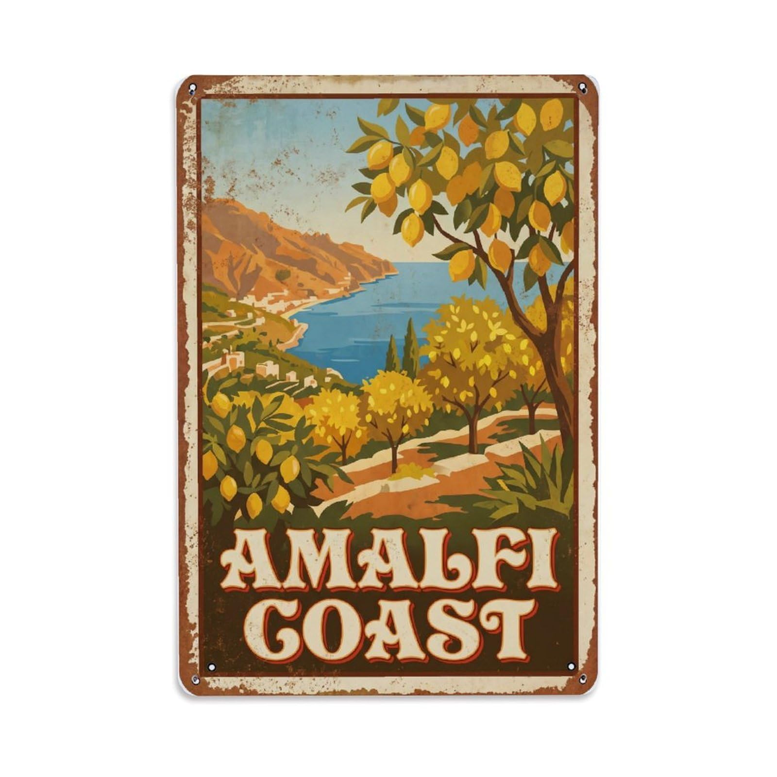 Vintage Travel Citrus Italy Orchard Metal Tin Sign Plaque Wall Decor for Cafe, Club Bar, Office, Home Garden Metal Poster 8x12Inch