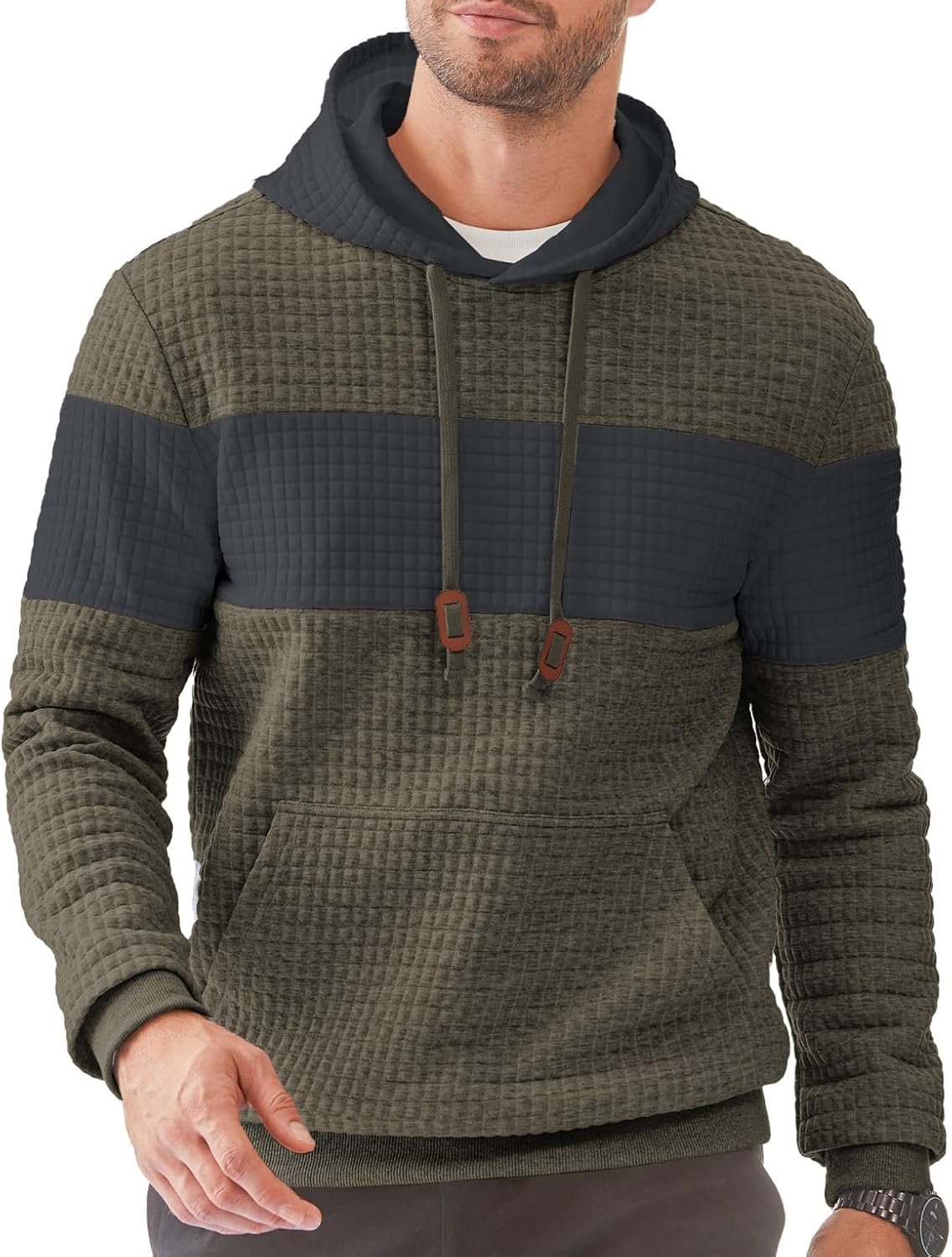 Men's Casual Sweatshirts Long Sleeve Drawstring Color Block Pullover Graphic Hoodies with Pockets