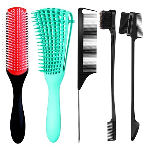 Cepillo para champú de cerdas de nailon con cojín de 9 filas para cabello rizado, cepillo desenredante para desenredar el cabello (juego de 5