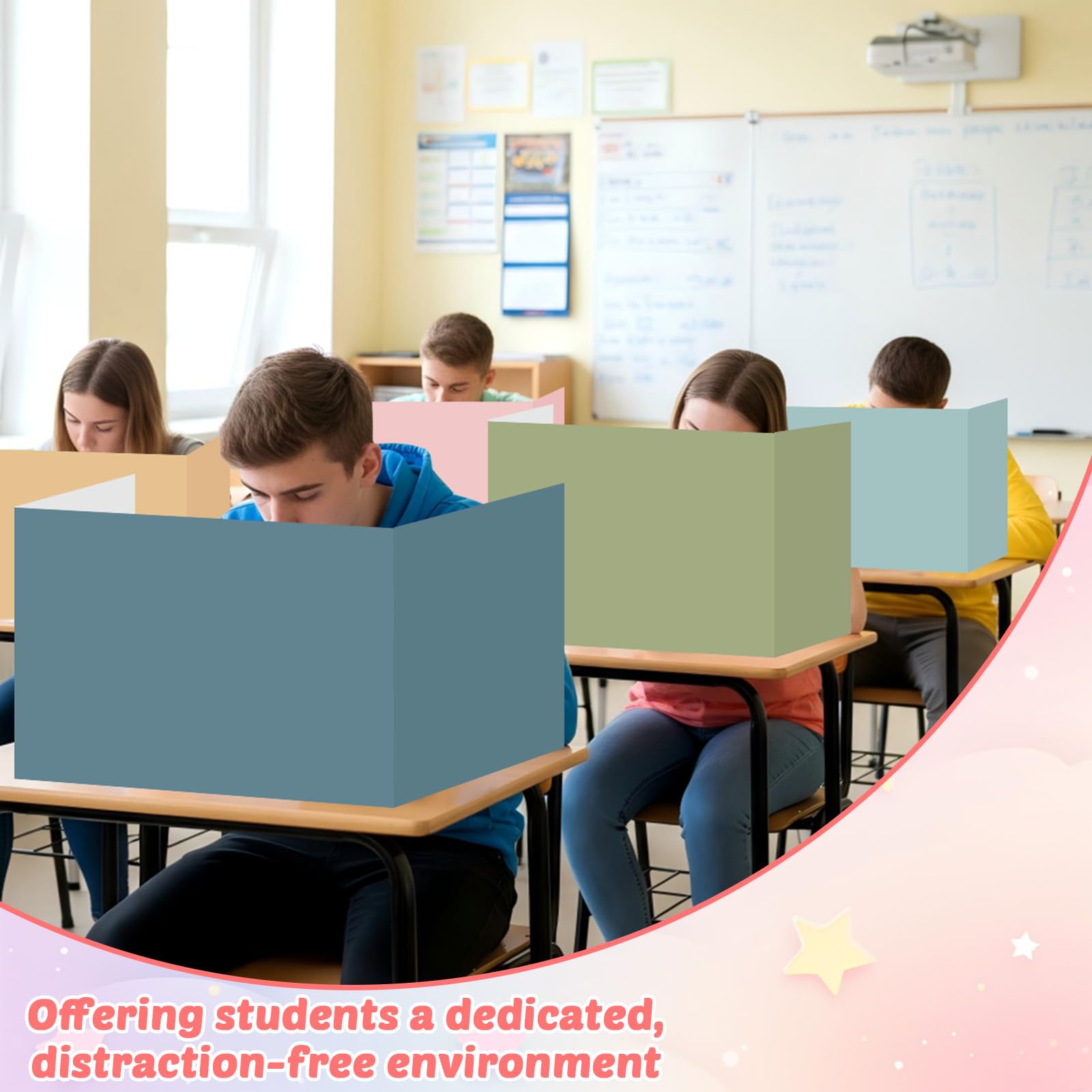 Confezione da 30 divisori da scrivania per studenti, in stile bohémien, per la privacy, impermeabili, per studio, divisori per test, privacy, scudi, cartelle per aule scolastiche, forniture per