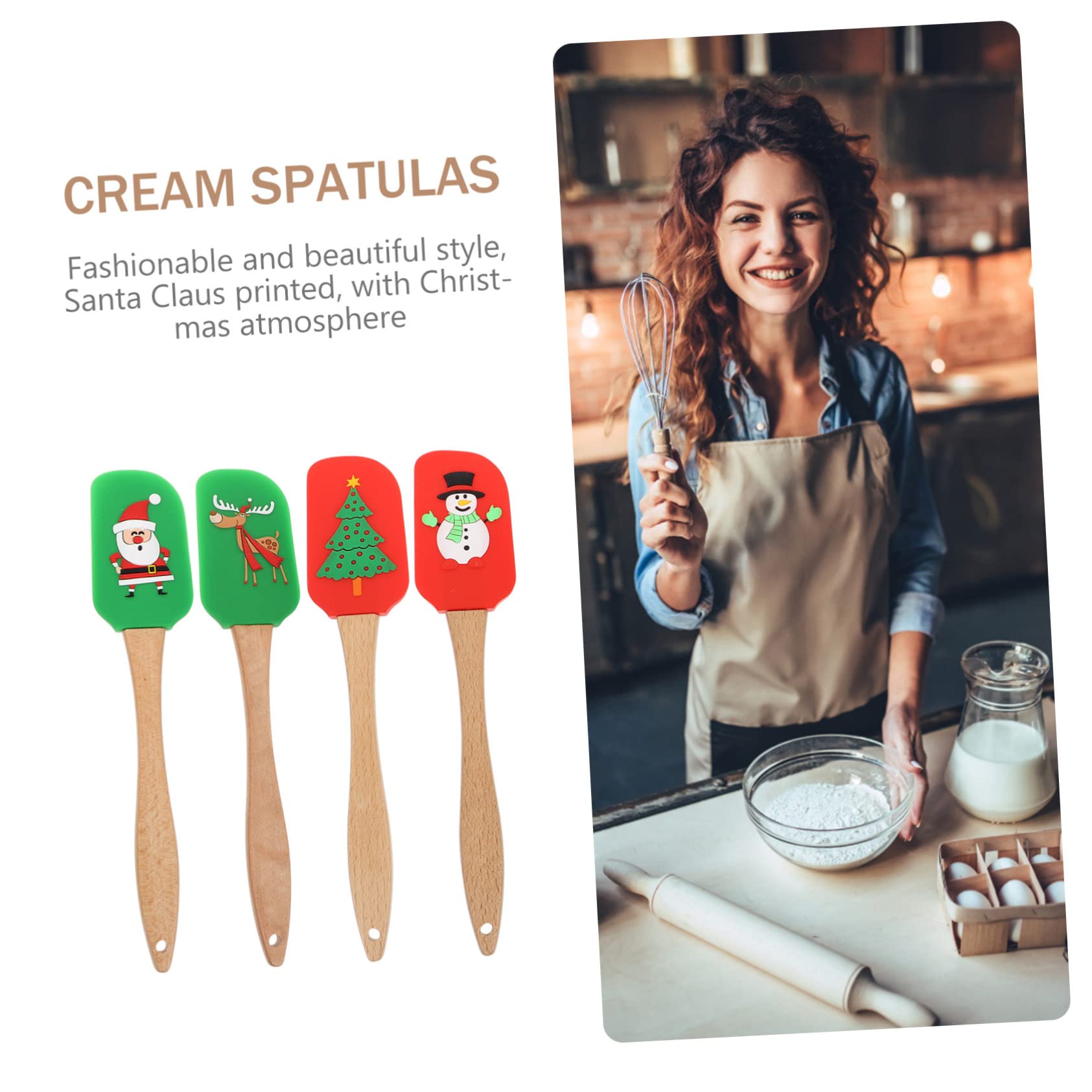 4piezas Espátula De Silicona Para Repostería Mango De Herramientas De Cocina De Diseño Navideño Raspadores De Crema Antiadherentes y Reutilizables Para Mezclar y Decorar