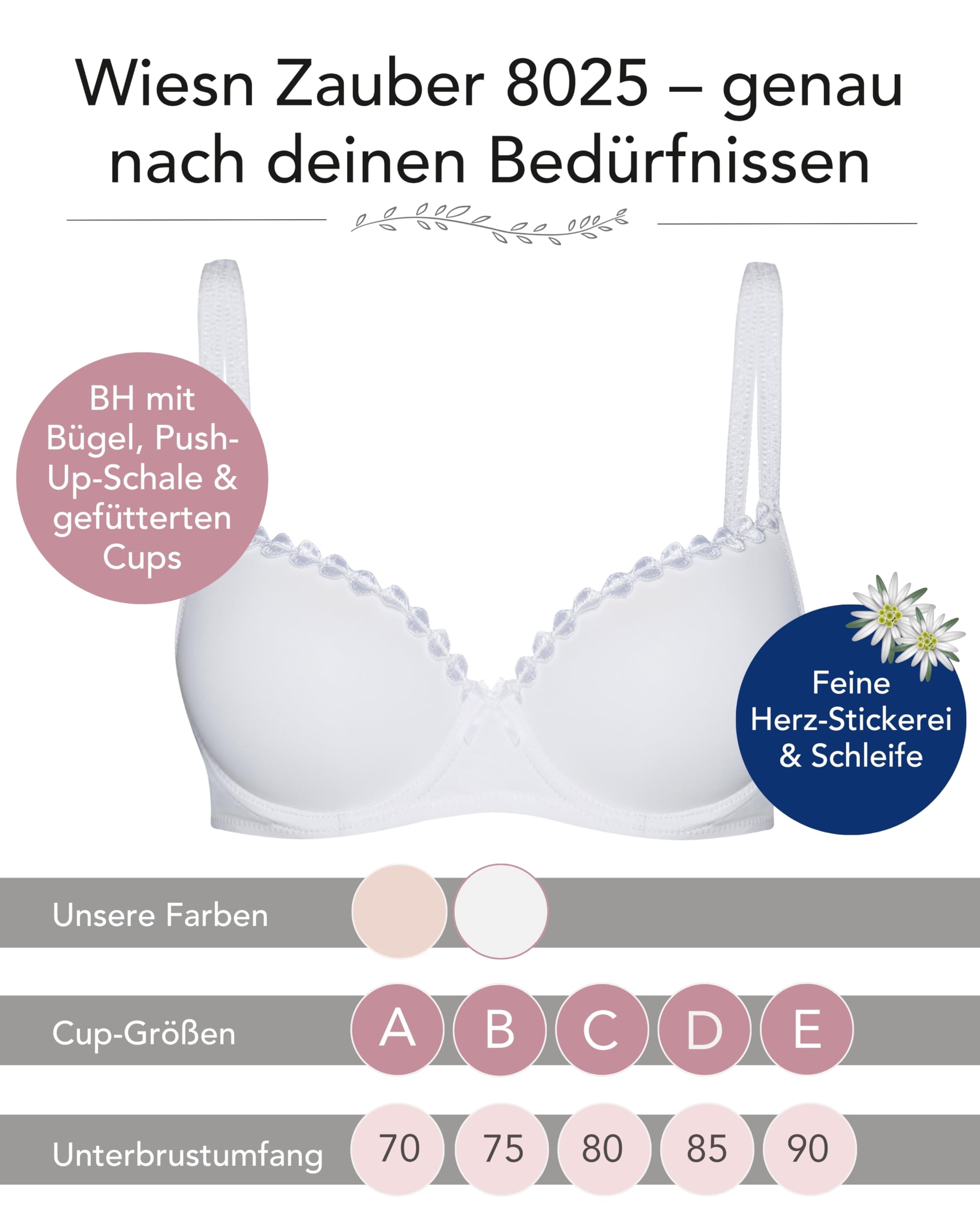 Detailaufnahme der dekorativen Stickerei auf dem Körbchen des Susa Dirndl BHs.
