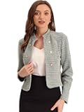 Vintage Tweed Jackets for Women's Stand Collar Business Open Front Cropped Blazer Jacket