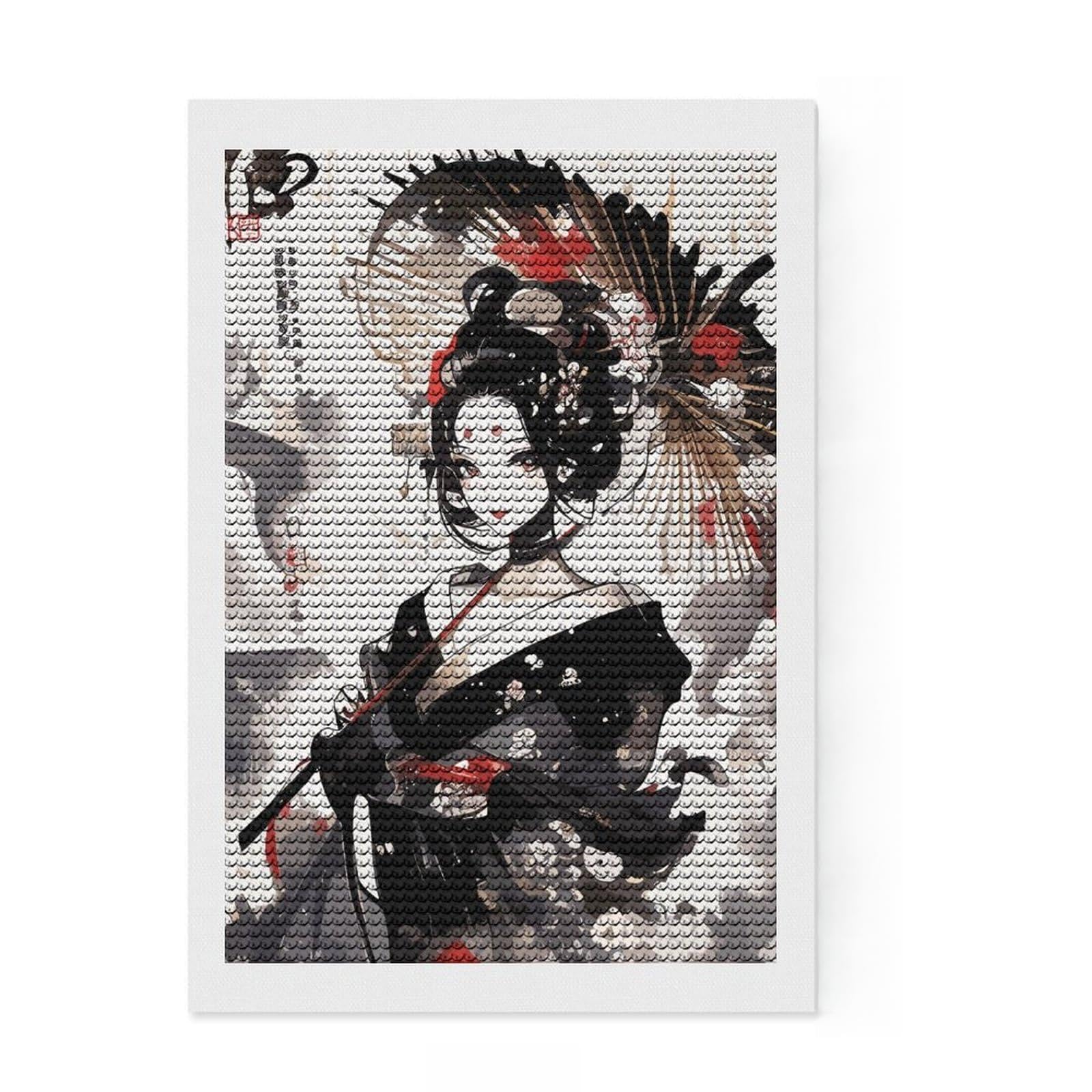 Junmoney Beauty Geisha Diamond Painting Kit 8"x12", Living Room Decor, for Beginners, Easy Handmade Project, Gift Idea, Adhesive Canvas