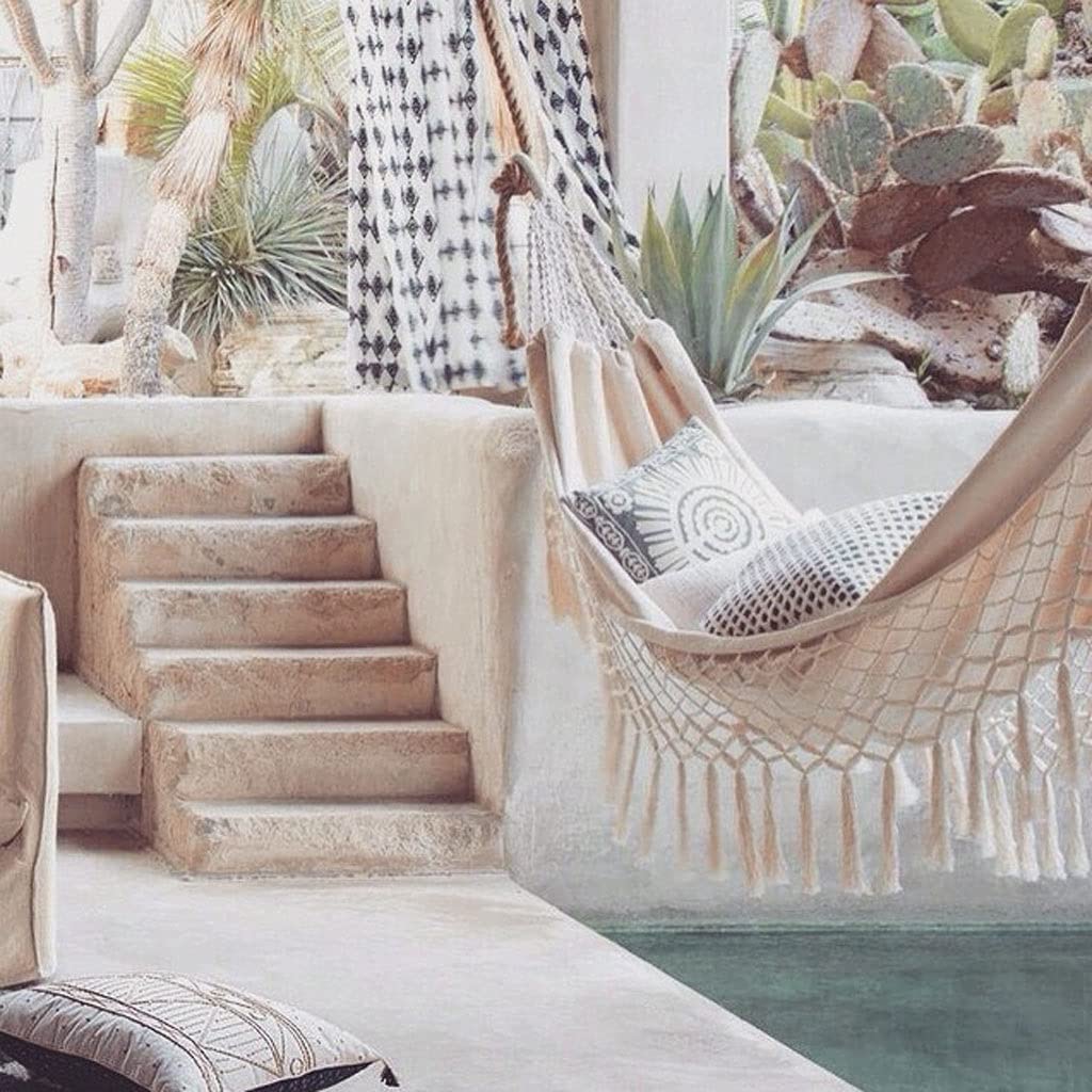 Hamaca Colgante, Hammock Hamaca de algodón para Exteriores con borlas, Bolsa Transporte portátil para Acampar, terraza, jardín, Playa, Patio, hamacas Hamaca de Viaje