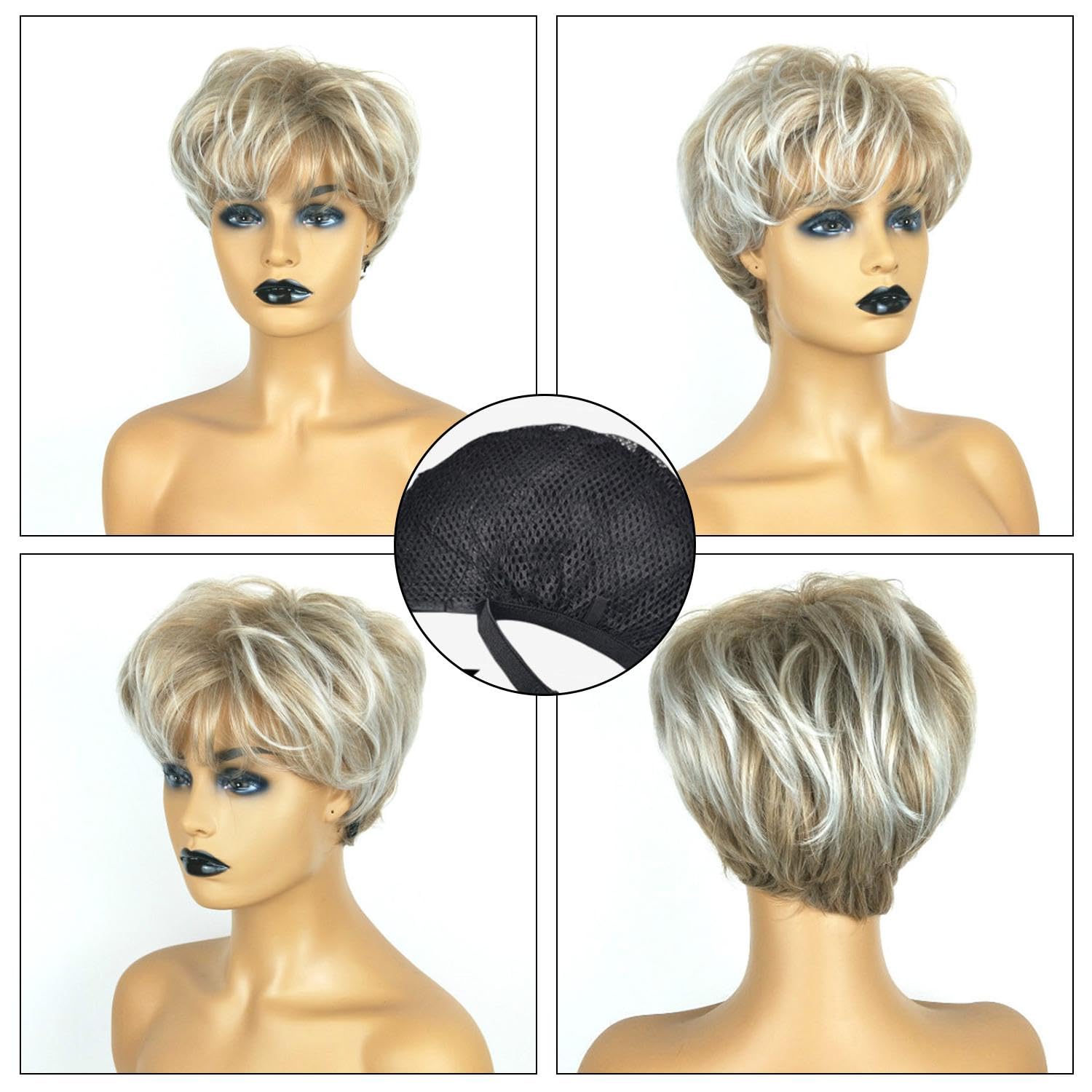 1 Piece Blonde Women Short Wig, Slanted Bangs Wig, Fluffy Multi-Layered Women'S Short Hair, Suitable for Cosplay Masquerade - Image 3