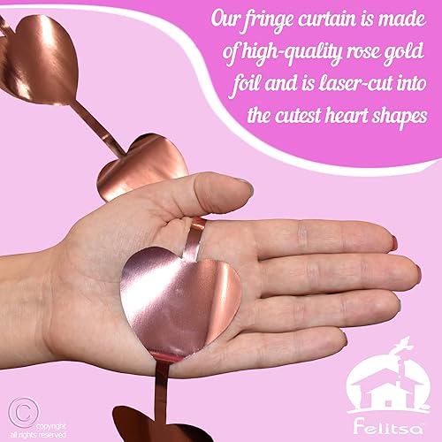 Miniatura 6 de Cortina de papel de aluminio de corazón de oro rosa, 2 piezas, oropel metálico con flecos, decoraciones de despedida de soltera, telón de fondo de