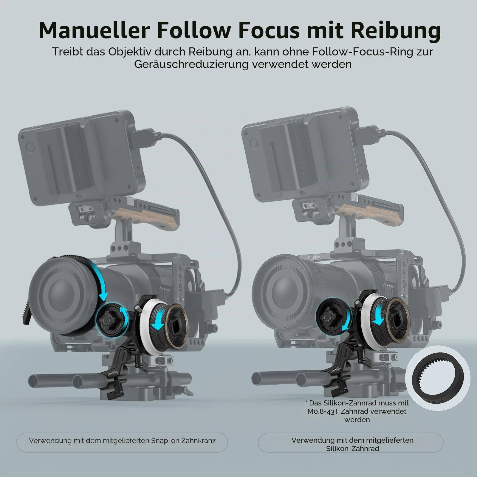 SMALLRIG Mini Follow Focus mit A/B-Anschlägen, 15mm-Stangenklemme und Aufsteckbarem Zahnriemen für DSLRS und Spiegellose Kameras, Passend für Objektive mit Durchmessern bis zu 114mm – 3010D