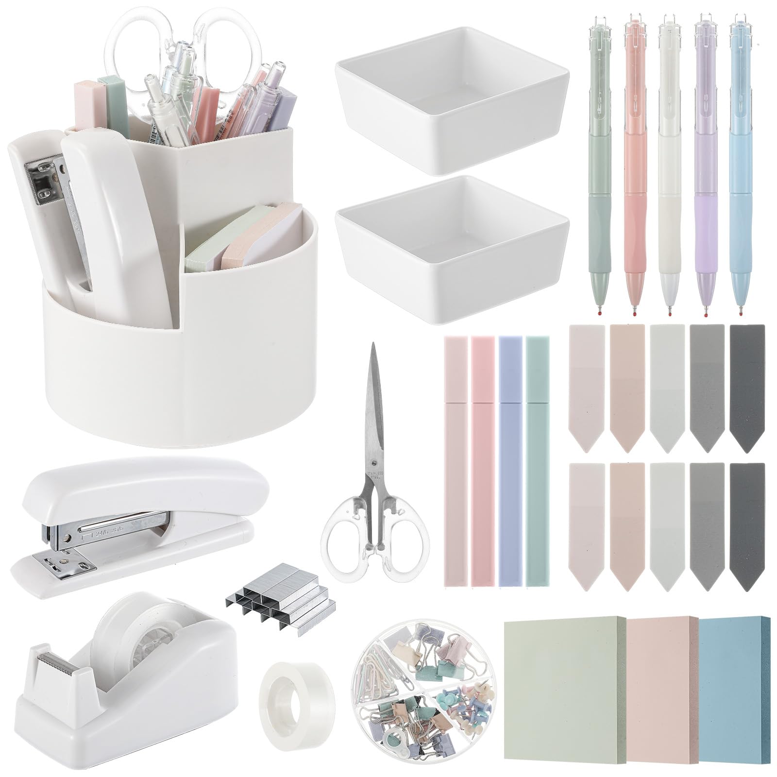 Kosiz 27 Pcs Black White Desk Accessories Gift for Aesthetic Desk Organizer Neutral Office Supplies Pen Holder Stapler Binder Sticky Notes Paper Clips Scissor Staples for Back to School(Fashion)