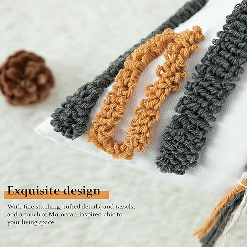 Miniatura 4 de VOGOL Funda de almohada con patrón geométrico, fundas de almohada bohemias con bordado 3D para cama, funda de cojín cuadrada decorativa para el