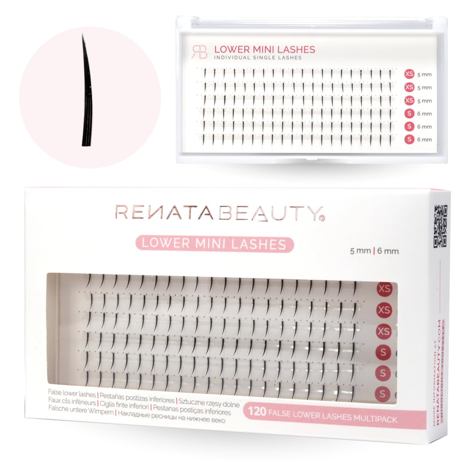RB RENATA BEAUTY False Bottom Lashes – 120pcs Lower Lashes – Premium Individual Eyelashes Short 5mm/6mm – Synthetic Fiber – Faux Individual Extensions with Invisible Flat Band – Matte Black