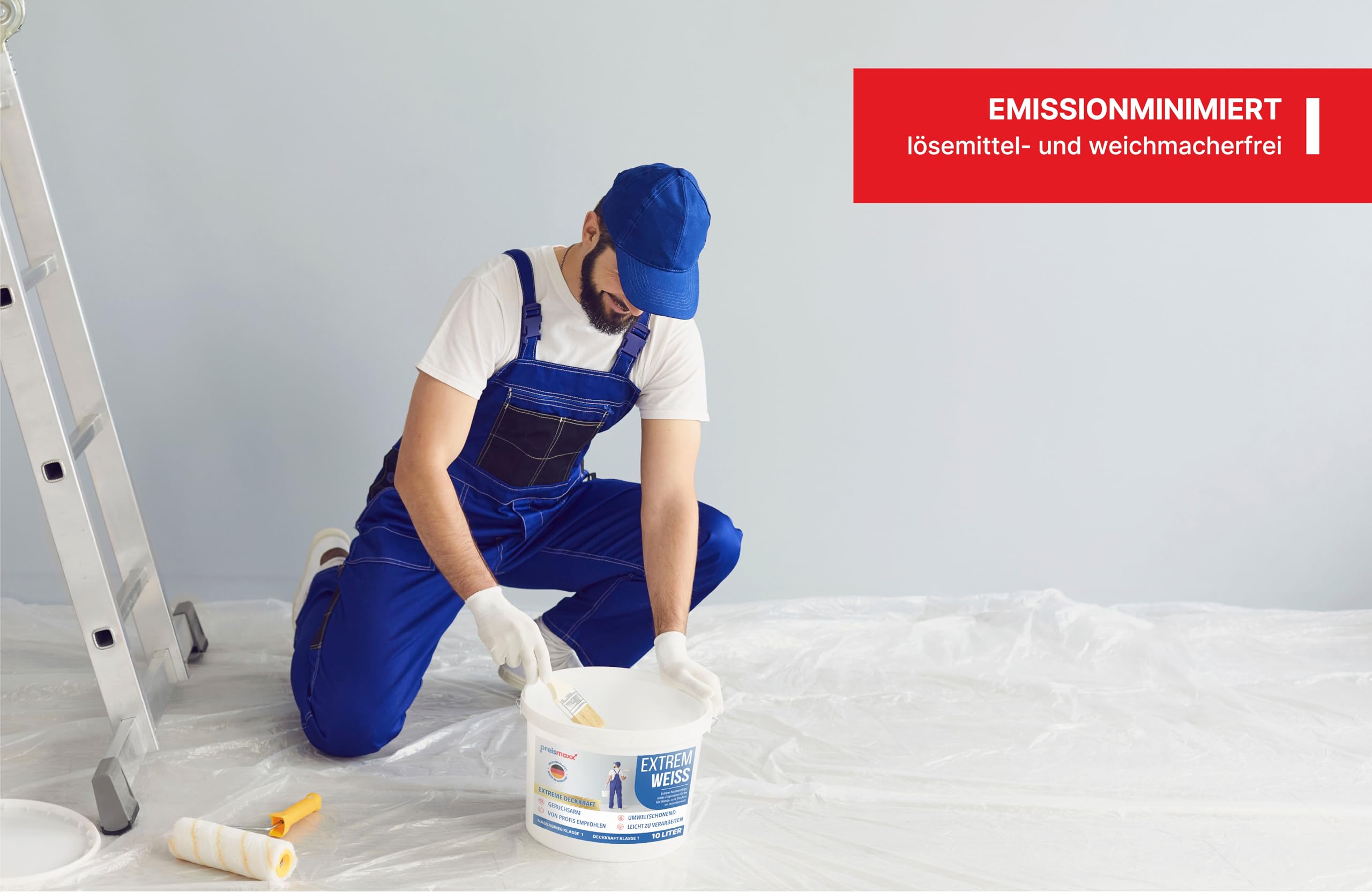 Preismaxx Wandfarbe Weiß innen Extrem Innenfarbe matt hochdeckend 10l | Für Wände, Decken, Putz, Tapete & Altanstriche, hohe Deckkraft, geruchsarm, tropfgehemmt, Renovierung & Neuanstrich