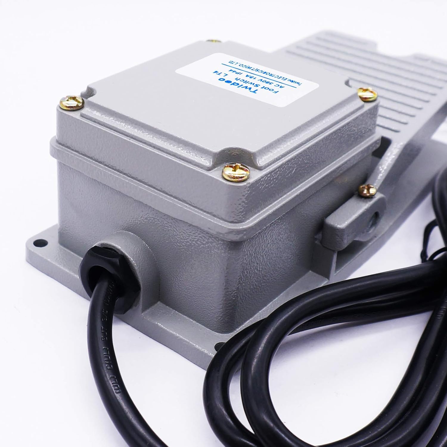 Twidec/Heavy Duty Foot Switch SPDT NO NC AC 380V 15A Electric Pedal Momentary Foot Pedal Switch with 5-ft Cable with Piggyback Plug (3-Pronged) LT-3-XCT