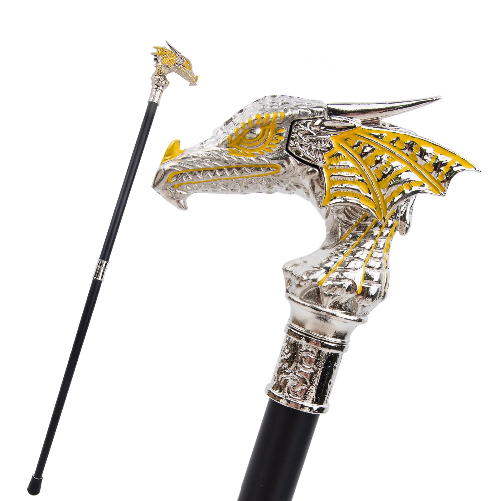 Golden White Luxury Dragon Head Walking Cane Fashion Decorative Walking Stick Gentleman Elegant Cosplay Cane Knob Crosier 94cm