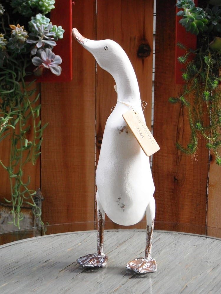 Beach Rustic French Country Decor Wood Duck, Model Rouen, 15 Inches Tall, Color French White