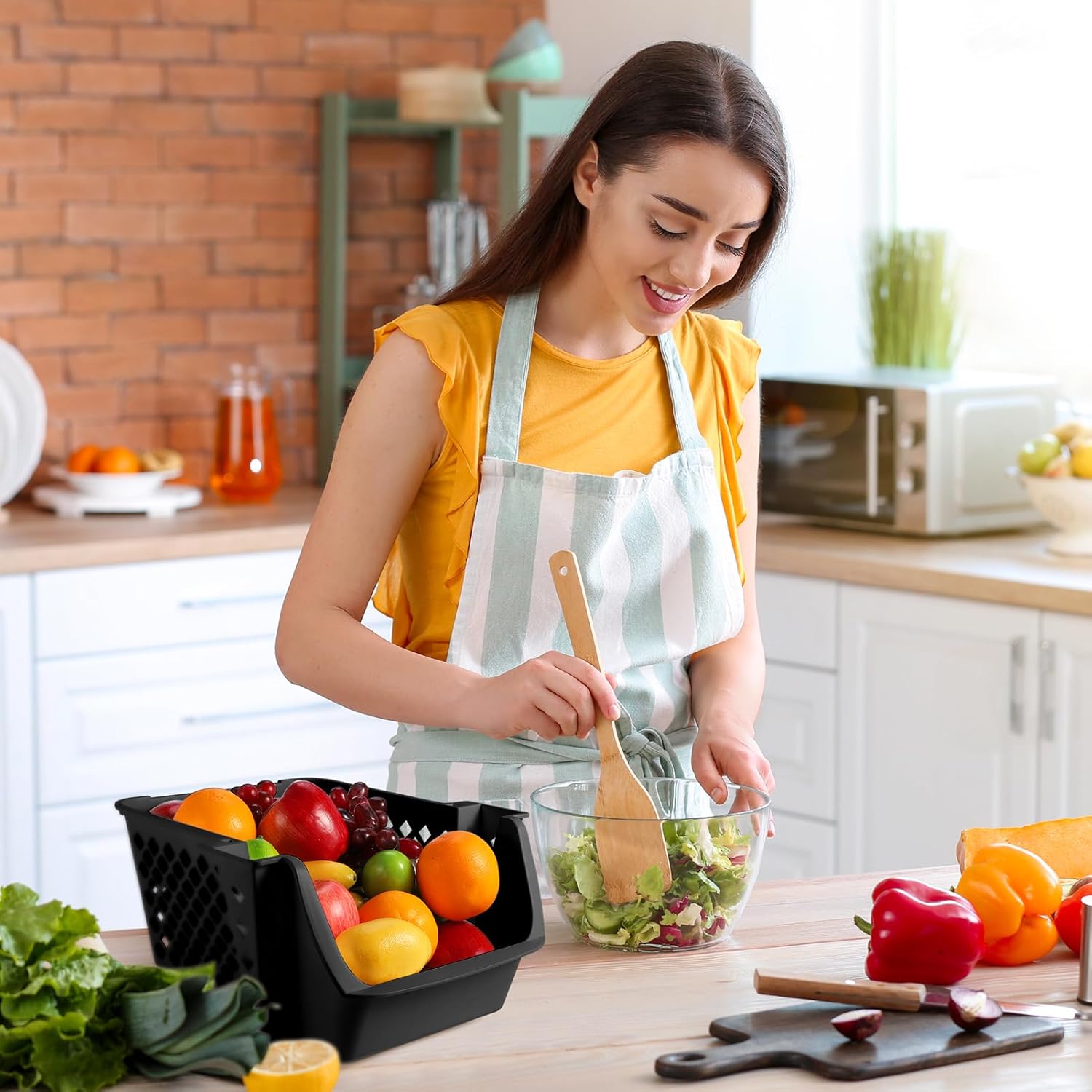 Titan Mall Plastic Stackable Storage Bins 4 Pack, Stacking Bins Open Front for Kicthen, Garage and Bathroom, Pantry Organizer and Storage Basket Black for Fruit, Vegetable, Snack(Made In USA)
