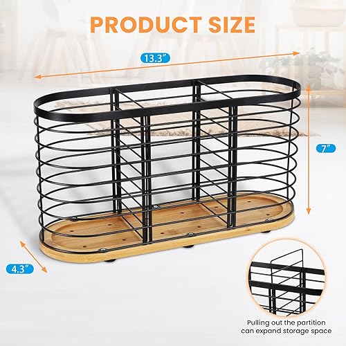 Miniatura 4 de Soporte para utensilios para encimera de cocina, soporte grande para utensilios de cocina de granja, 13.5 x 4.3 x 6.9 pulgadas, con base de madera,