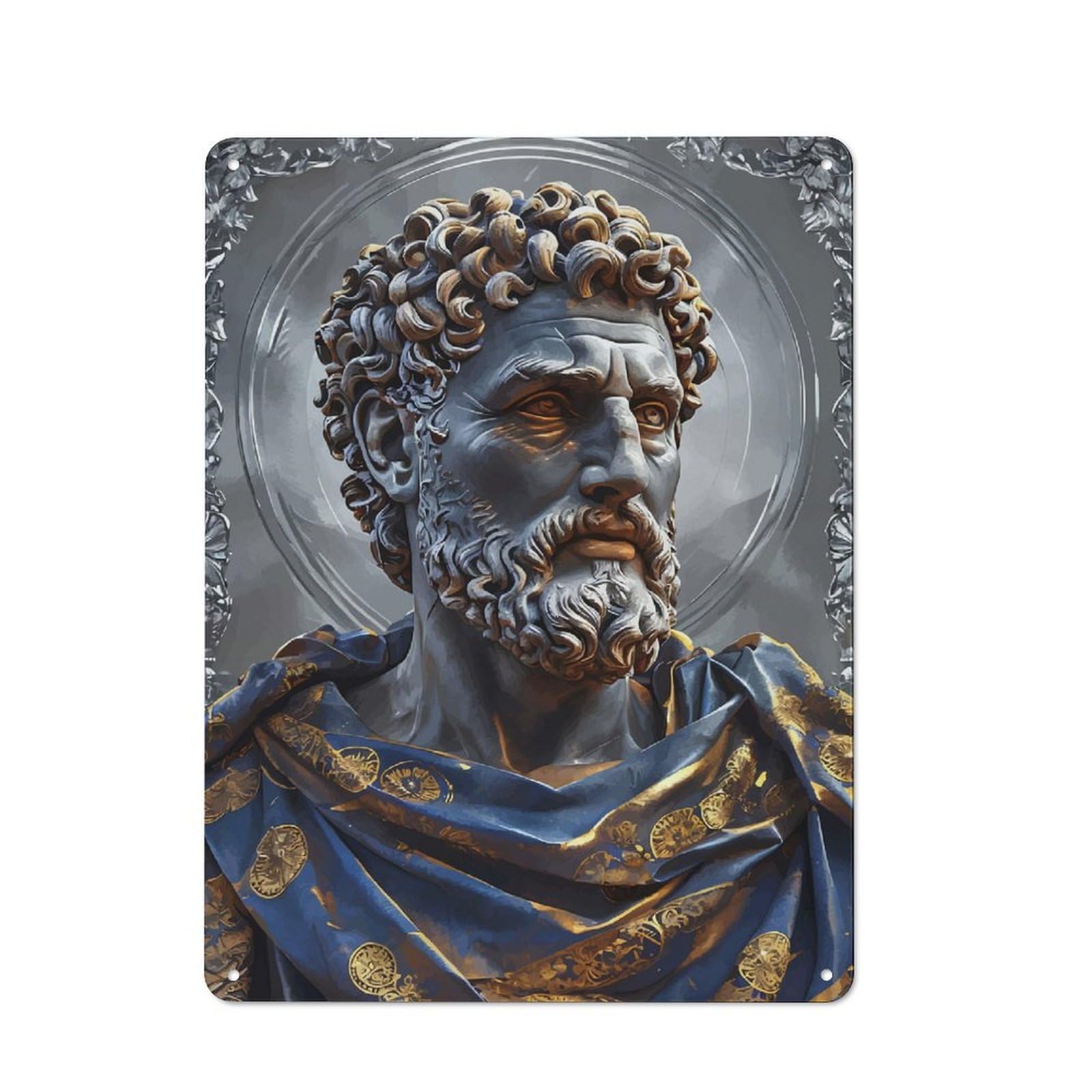 Junmoney Style-16 Vintage Marcus Aurelius Retro Tin Wall Plaque 40X30cm For Guest Room Or Hallway, For Vintage Wall Decor Fans, For Themed Room Decoration