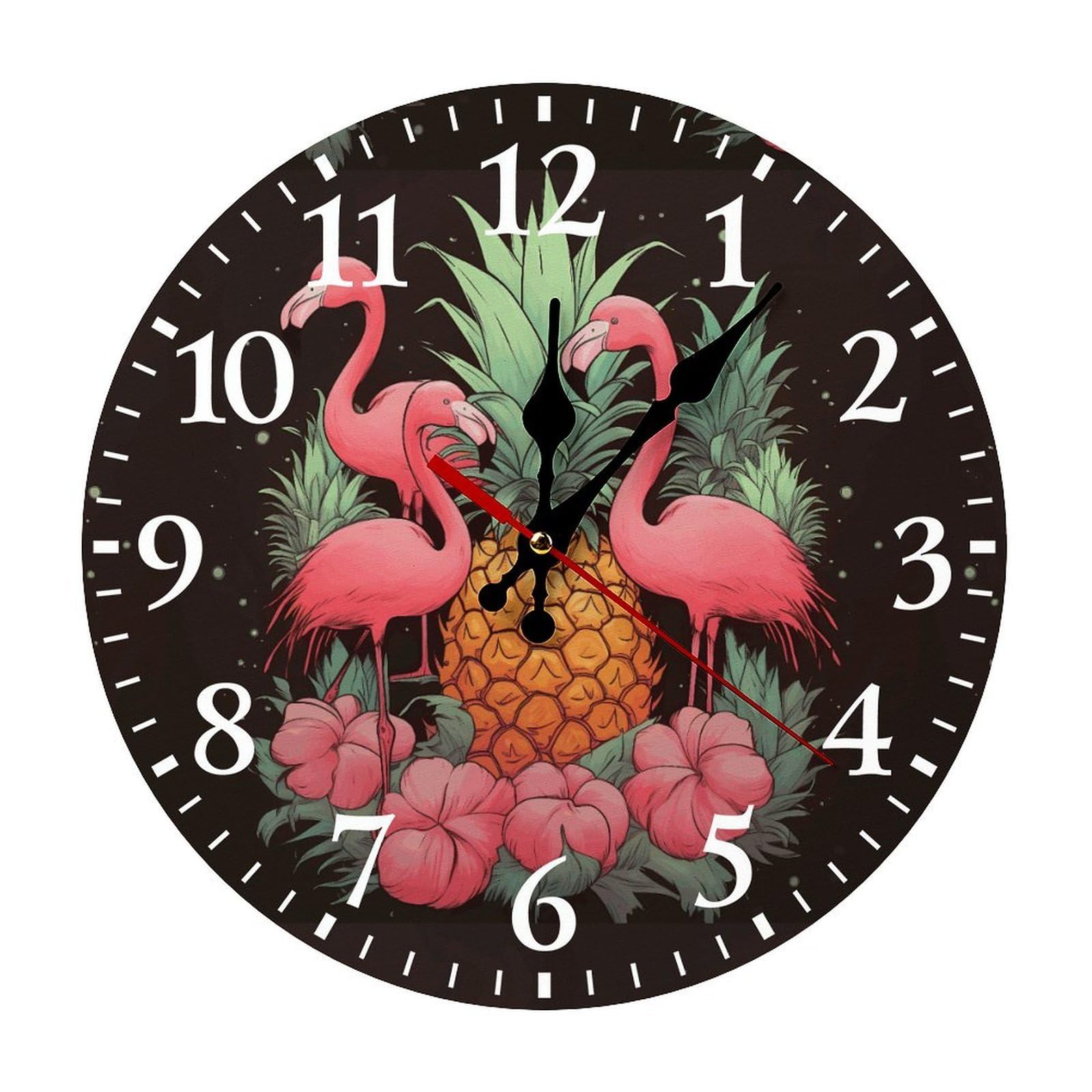 NTVOWPZO 10 Inch Wall Clock Pineapple Flamingos Battery Operated Wall Clocks Silent Non-Ticking Round Wall Clock for Living Room Kitchen Home Office Wall Decorative Clock