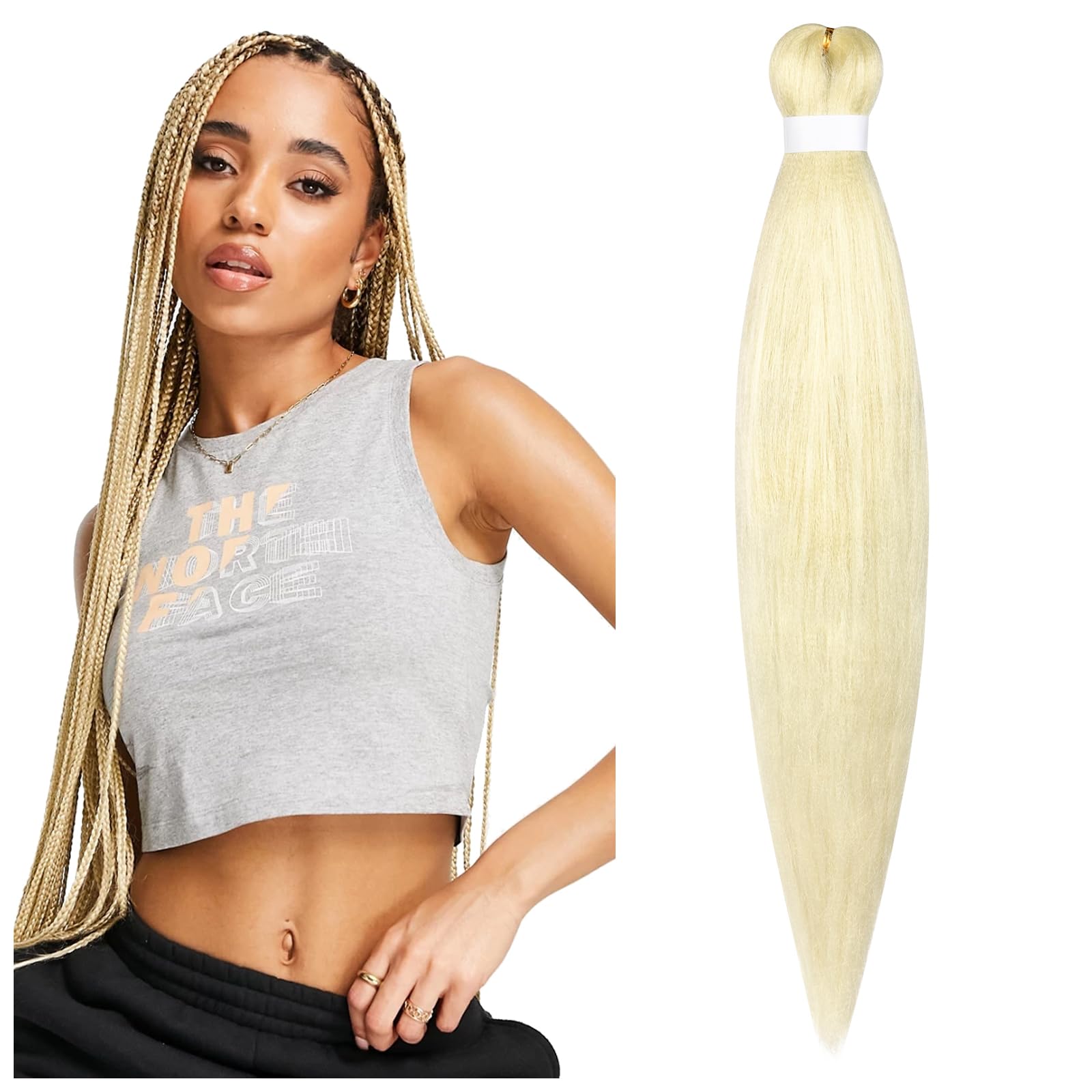 Aomig Extensiones para Trenzas, 25" Pelo Sintetico Trenzas de Pelo Trenzas Africanas Extensiones, Braiding Twist Crochet Hair Trenzas Postizas Pelo Sintético Accesorios Cosplay Fiesta, Blanquecino