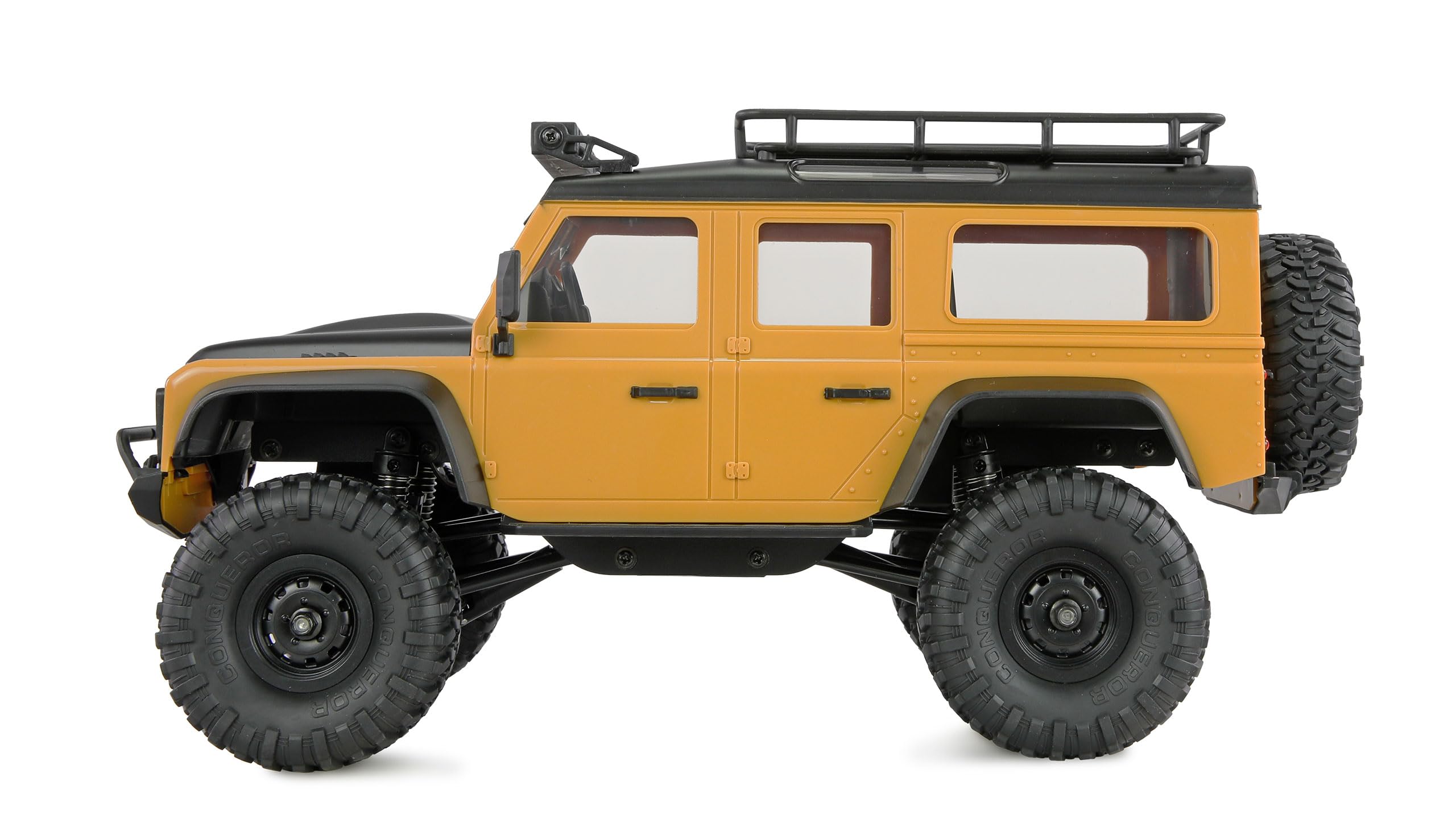 Amewi AMXRock Mini-D90 Scale Crawler 4WD 1:16 RTR żółty z pilotem zdalnego sterowania, akumulatorem, kablem do ładowania
