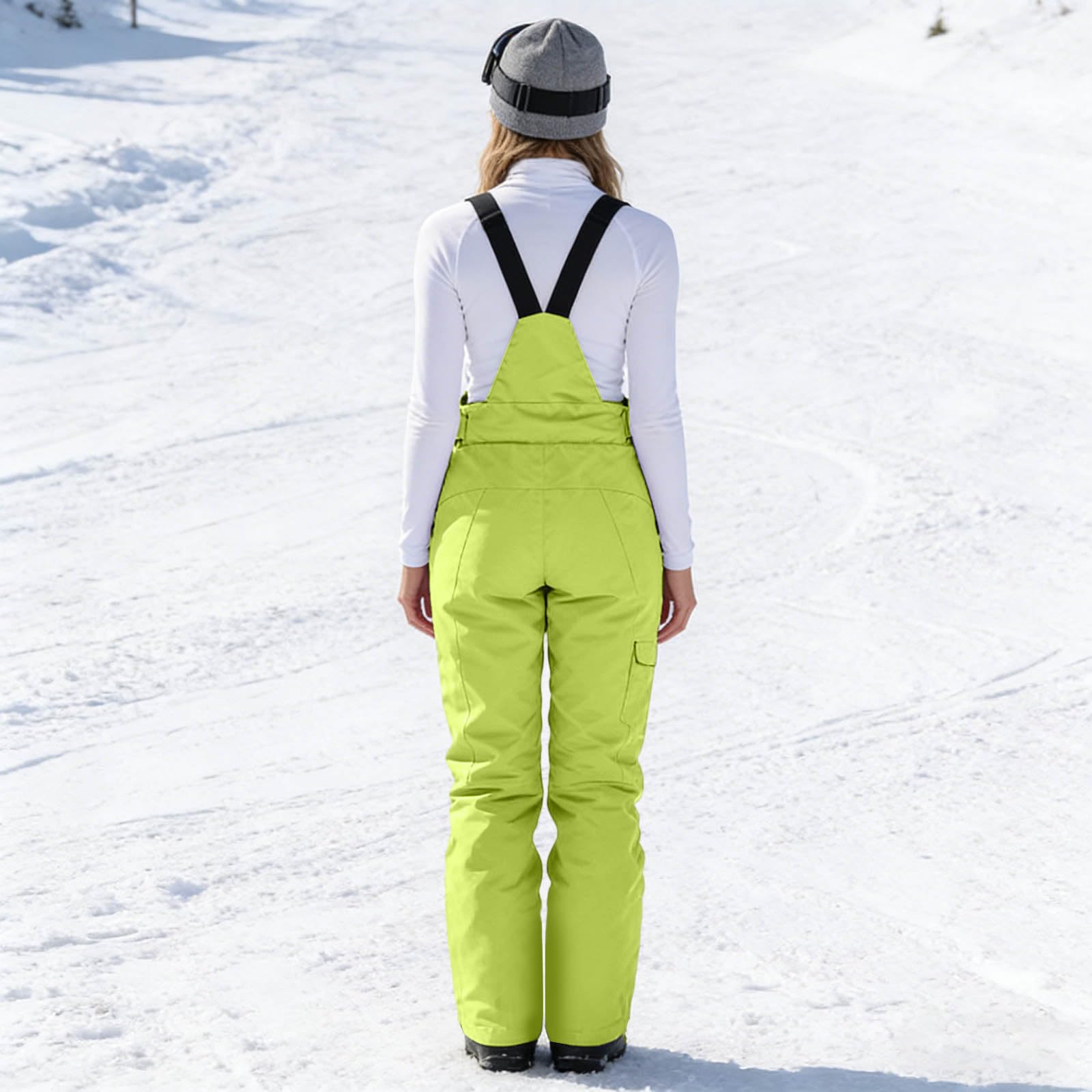 Salopette De Ski Femme Couleur Pure avec Poches - Vetement Thermique Femme Unique Mode, Pantalon Randonnée Chaud, Pantalons Ski Imperméable Épais Outdoor