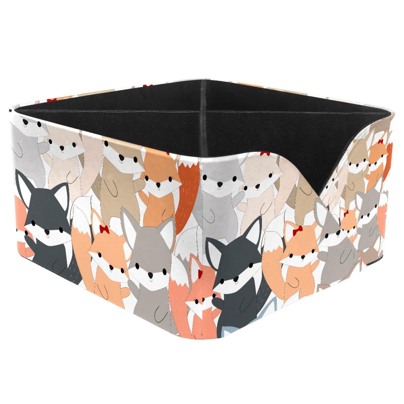 KengjuTesu Cartoon Fox Desktop Organizer Pen Holder, Rectangular Pencil Cup for Office, Study and Makeup Stations