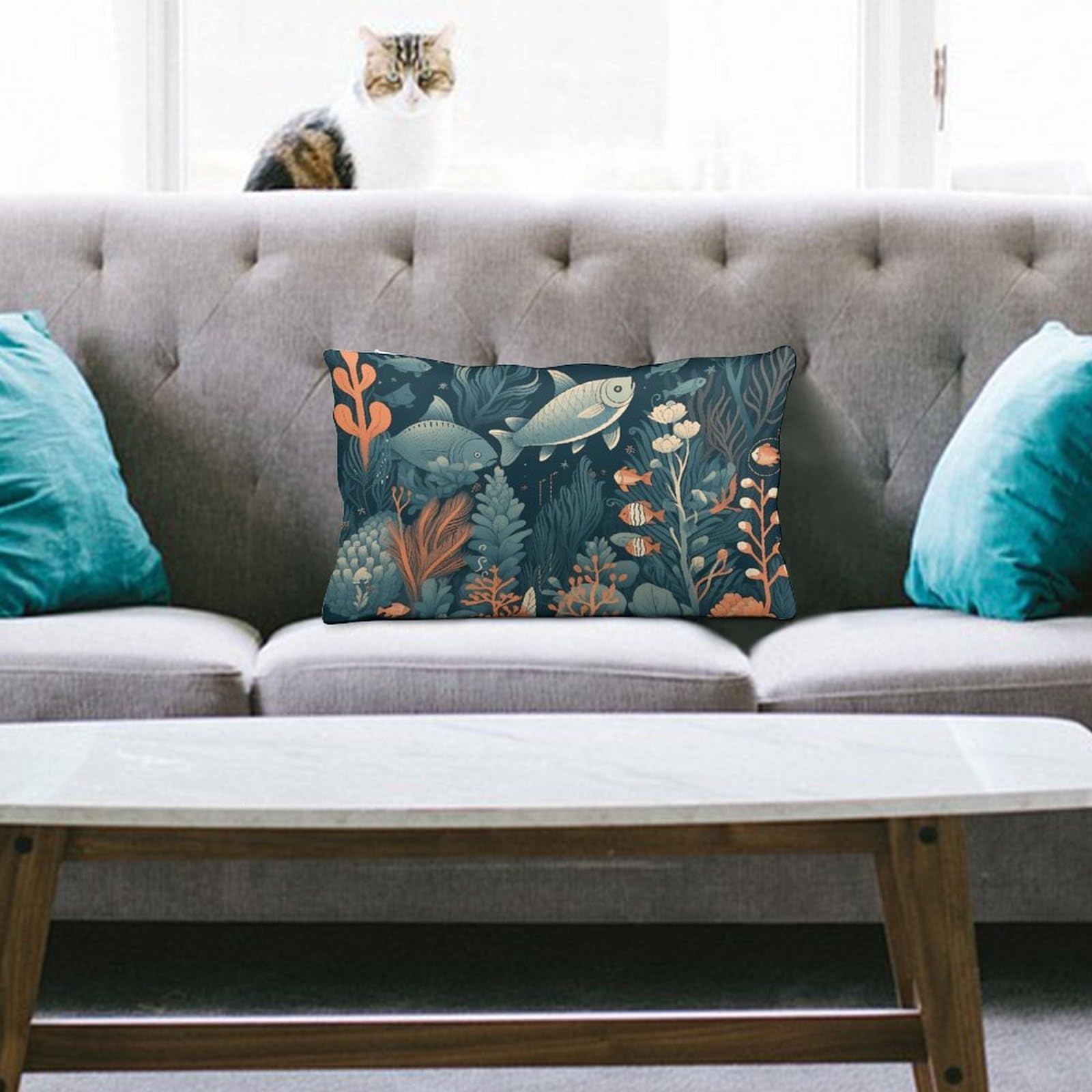 NTVOWPZO Decoration Throw Pillow Covers 8"x12" Pillowcases Covers Hand Drawn Sea Animals Soft Pillowcases Modern Farmhouse Home Decor Sofa Cushions Covers for Couch Bed Living Room
