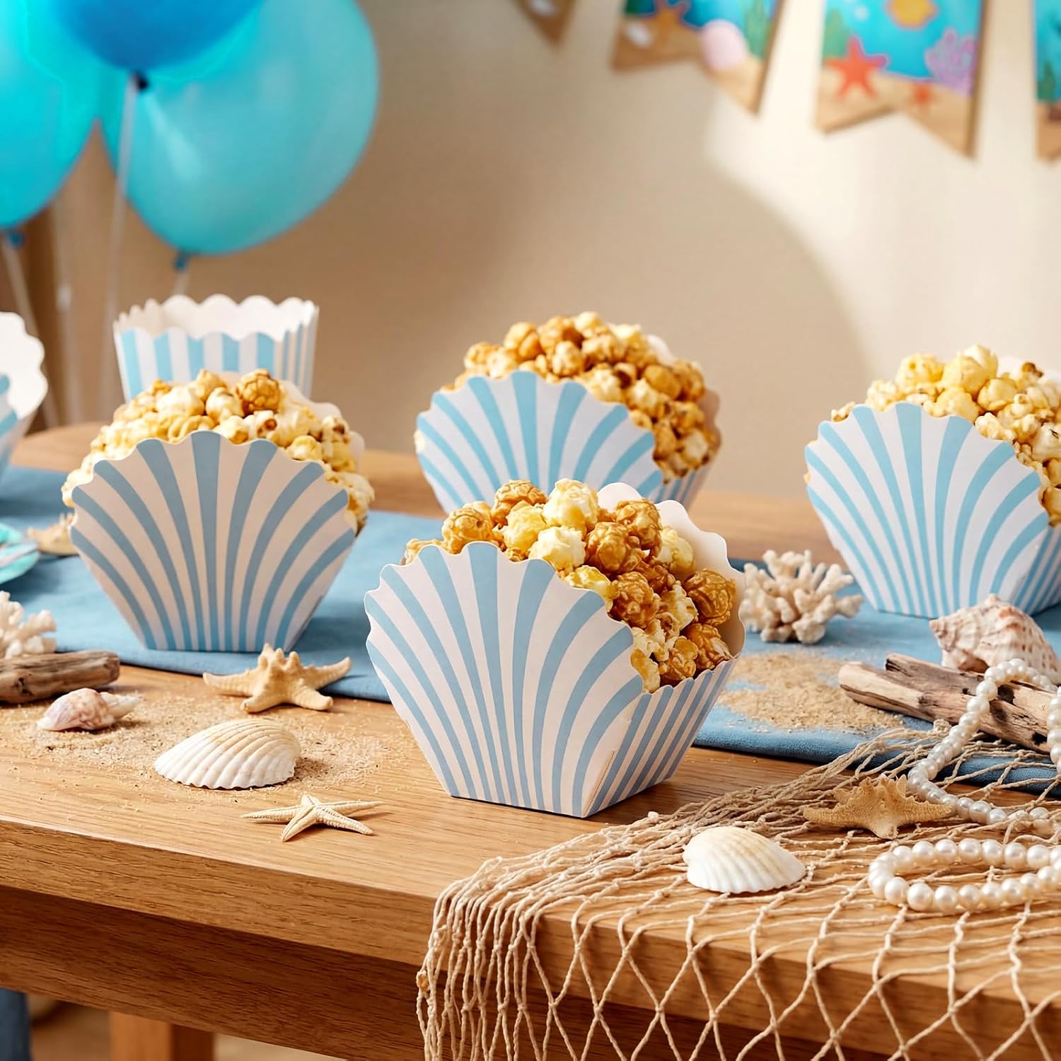 Lemonroad 24 Pcs Blue Striped Popcorn Boxes Favors Last Toast on the Coast
