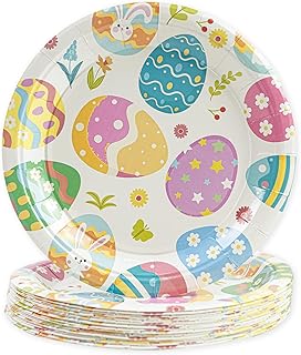 50PCS Easter Party Paper Plates - 7Inch Eggs Print Dessert Plates for Cake Salad Fruit Pizza,Disposable Decoration Supplies for Easter Kid’s Birthday Party
