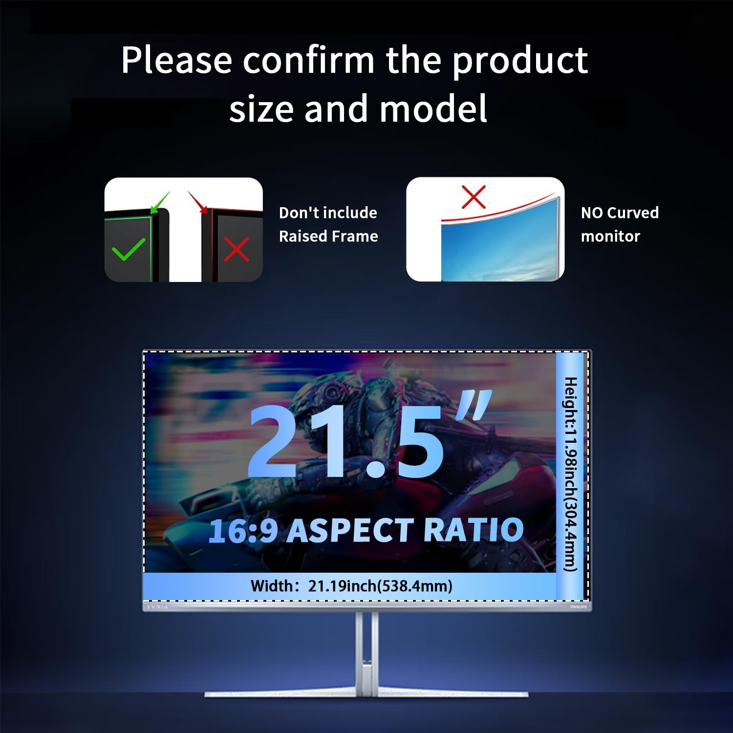 [2 Pack] Magnetic Computer Privacy Screen Filter 21.5 Inch for 16:9 Widescreen Monitor Desktop PC, 21.5in Hanging Removable Anti Glare Blue Light Protector, Double Sided Reversible Eye Care Film