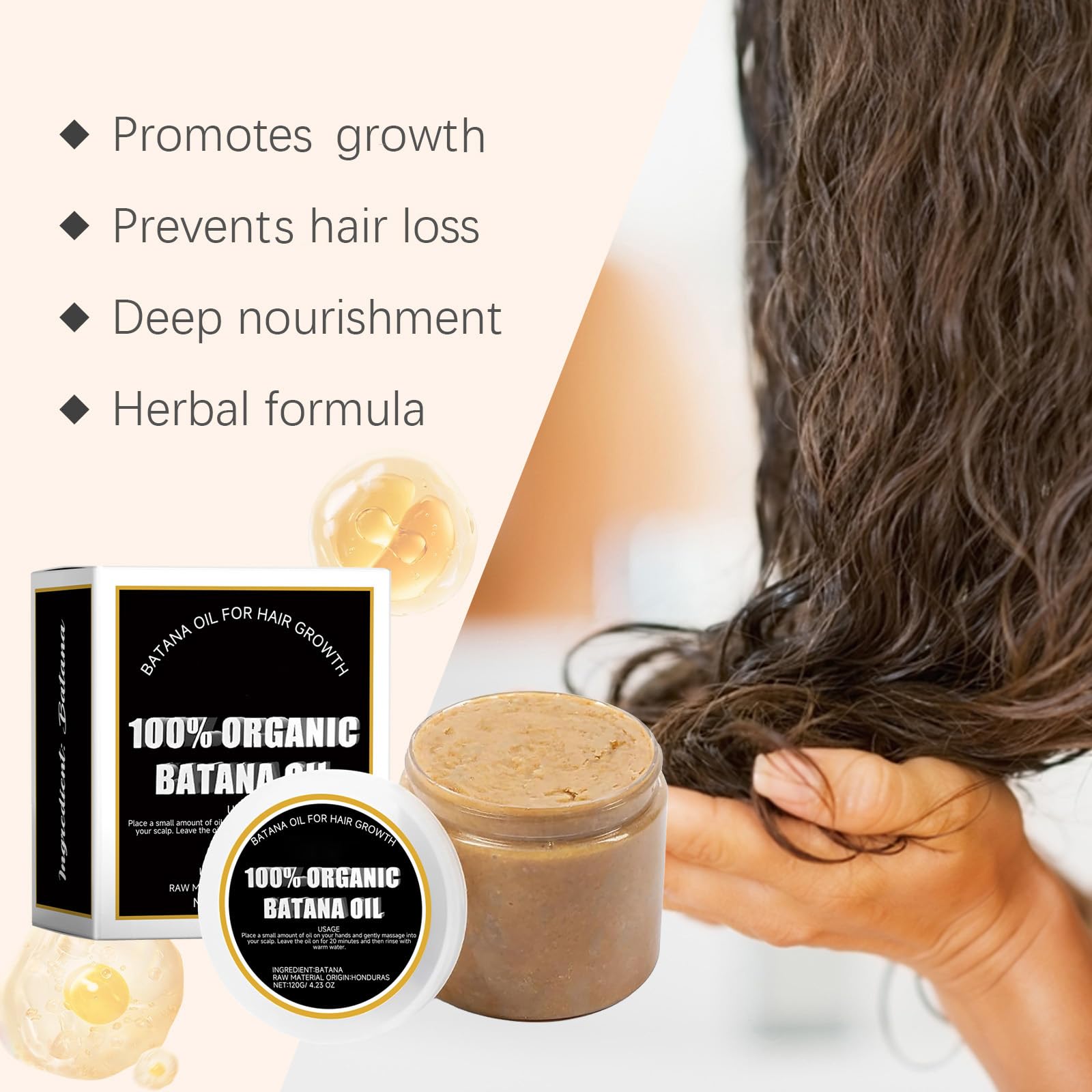 Raw Batana Hair Growth Oil, 100% Organic Batana Oil for Hair Growth, Strengthens Hair Thickness - Image 3