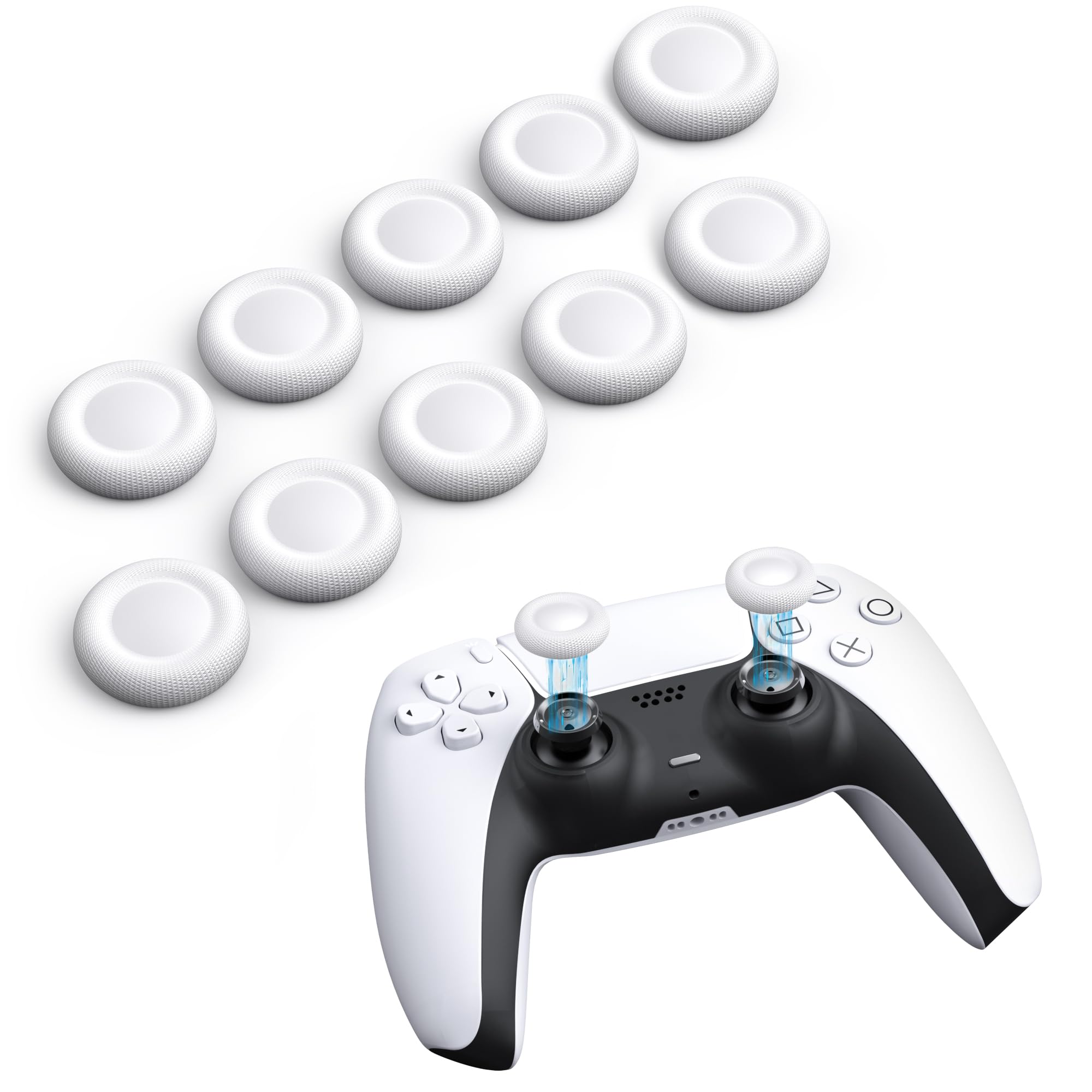 NEWDERY Joystick Replacement Grip Caps for PS5/PS4 Controller, for PS5/PS4 Thumb Grips Caps, Anti-Stickiness, Anti-Slip, Anti-Scratch, for PS5/PS4 Joystick Caps Replacement(10pcs) -White