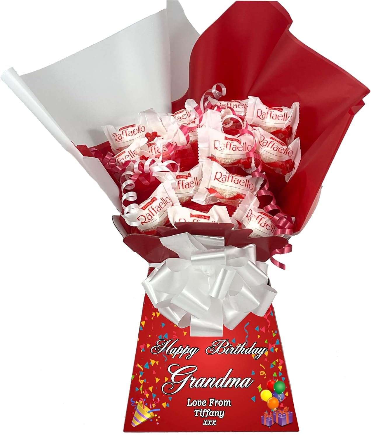 Personalised Chocolate Gift Hamper Bouquet Compatible With (RAFFAELLO) RED