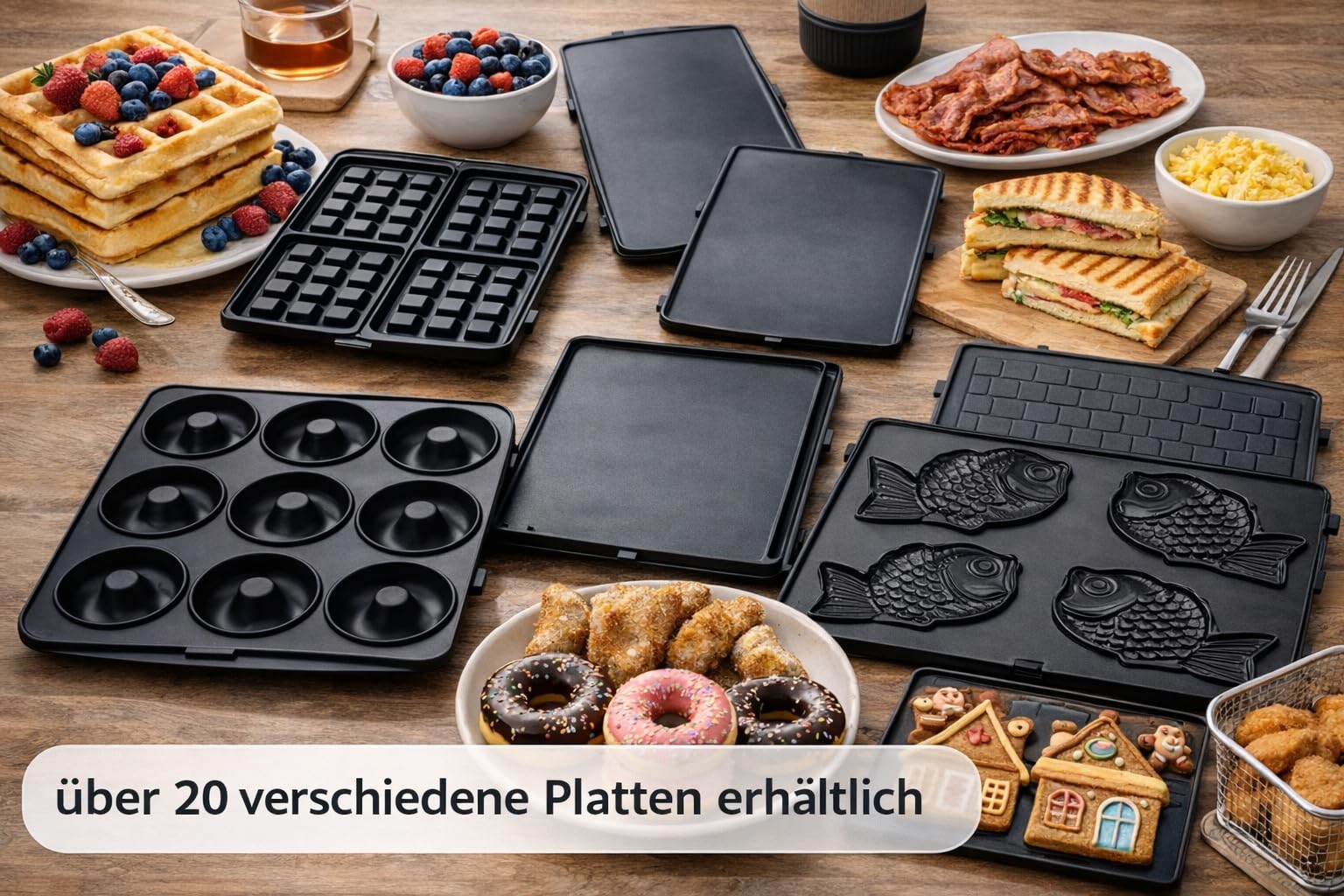 Syntrox SM-1000W Toledo Donut Maker elektrisch – Donut-Maschine mit Antihaft-Donutplatten – Mini Donuts schnell backen – stufenlose Temperatureinstellung – kompakt für Küche & Haushalt