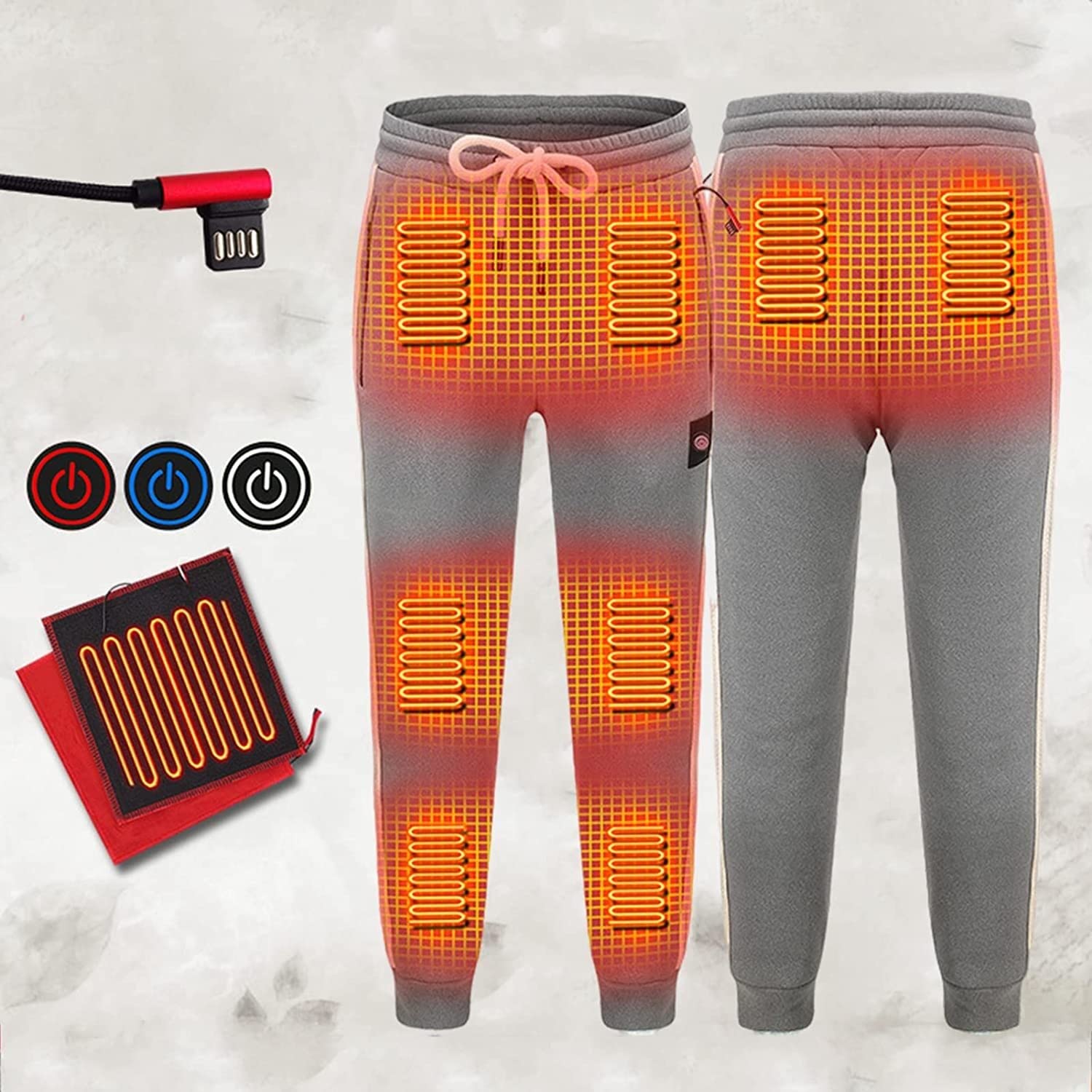 Pantaloni Termici Invernali da Uomo, Leggings in Pile elettrici USB con Controllo della Temperatura a 3 Livelli (Color : Grigio, Size : L/Large)
