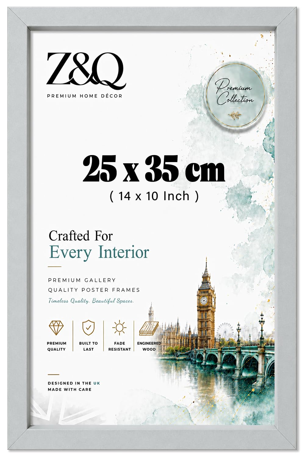 Z&Q - Strong MDF Wood (25 x 35 CM) Poster/Picture Frame | Home Décor 14 x 10 Inch Wall Gallery and Art [ Light Grey ]