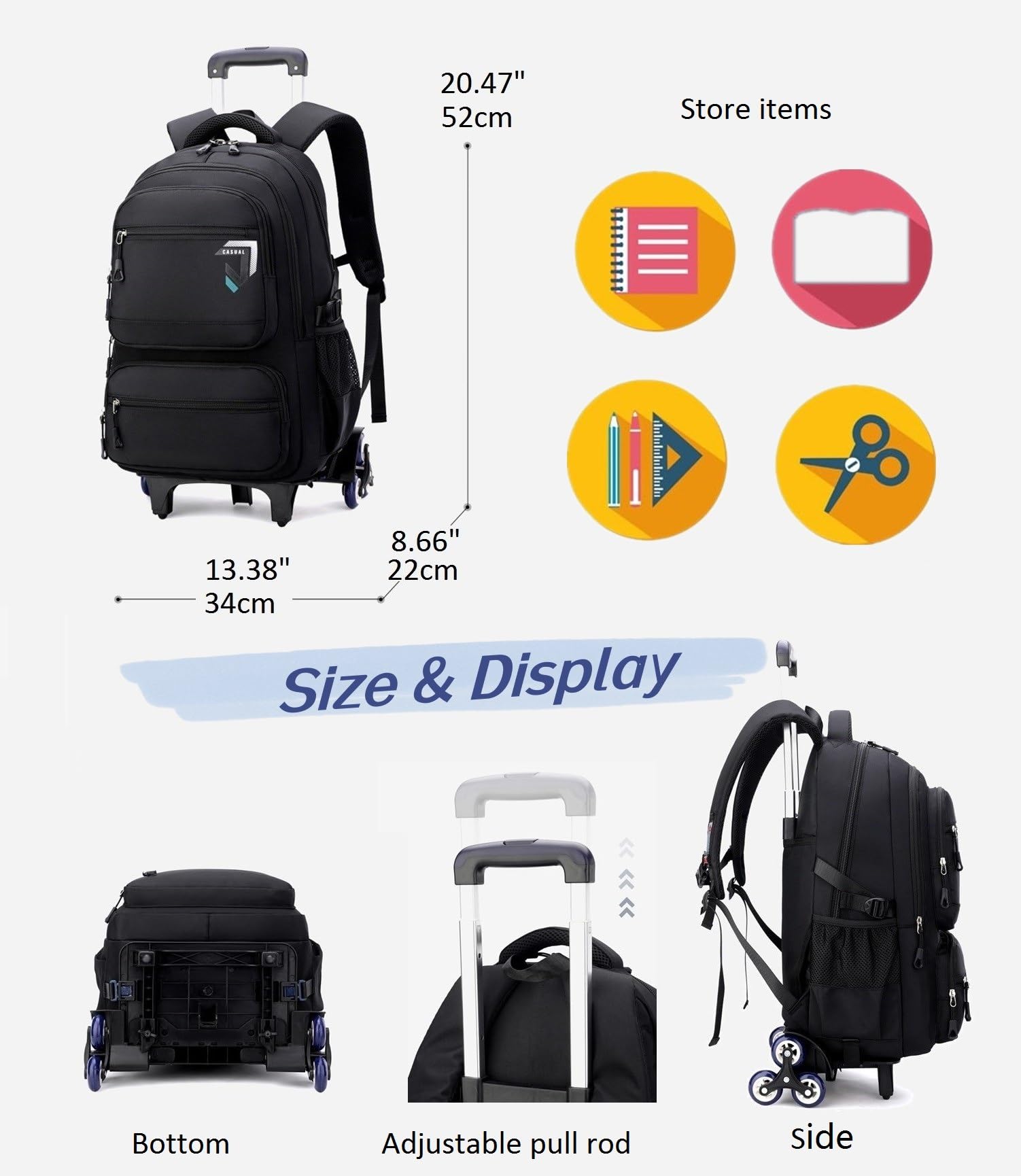 Rolling Backpack for Boys Backpack with Wheels for Kids Roller Laptop School Bag Trolley Bookbag