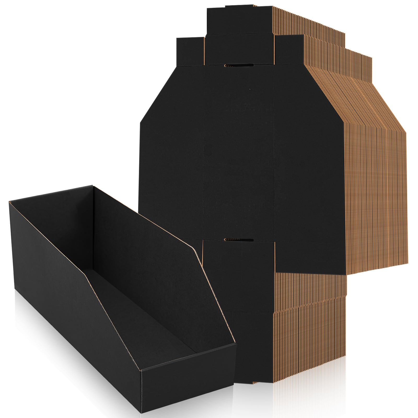 Fuyoooo 30 Pack 12 x 4 x 4. 5 Inches Cardboard Storage Bins Open Top Bin Boxes Black Corrugated Shelf Organizer Bins for Pantry, Parts, Garage, Snacks, Bottles, Cans or Warehouse Home Cubby โ image 1