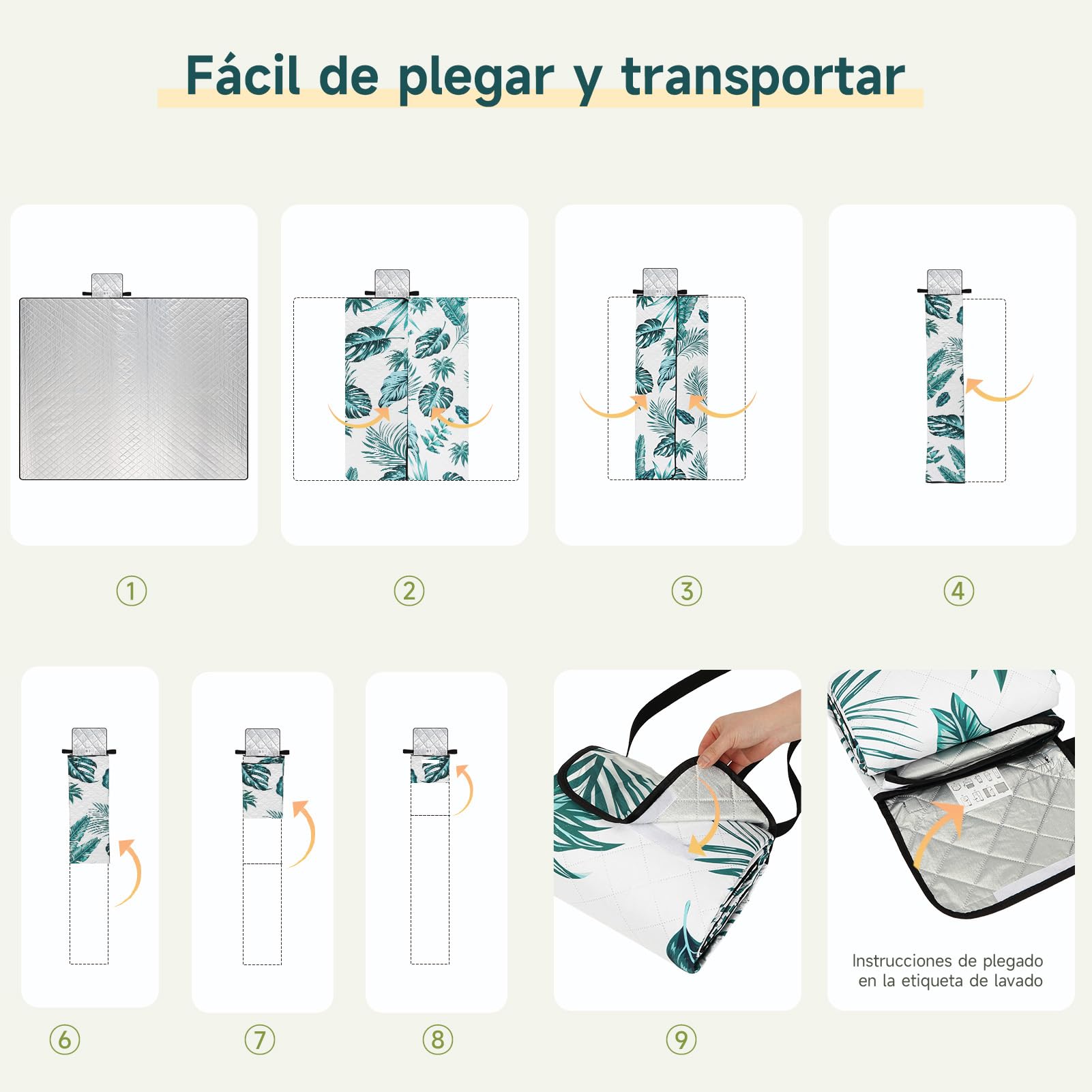 HAUSPROFI Manta de Picnic 200x300 cm, Impermeable y Aislante - Mantel Picnic Extra Grande para Playa, Camping, Aire Libre. Plegable & Acolchada, Portátil, Asa & Piquetas, Lavable e Indeformable