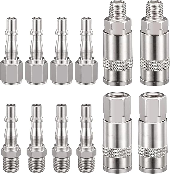 12 Pcs Air line Connectors, 1/4 Male Airline Fittings, Air Hose Connectors Pcl Air Fittings Plug Kit with Male Female Thread, Airline Compressor Fittings