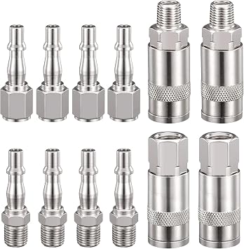 12 Pcs Air line Connectors, 1/4 Male Airline Fittings, Air Hose Connectors Pcl Air Fittings Plug Kit with Male Female Thread, Airline Compressor Fittings