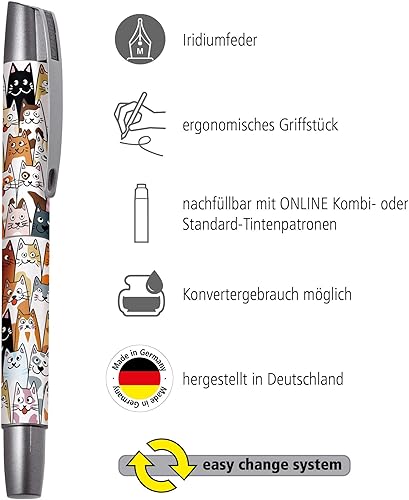 Miniatura 2 de Online Pluma estilográfica ergonómica para la escuelauniversidad Campus Fluffy Cats  Punta media sólida, parte de agarre suave, para cartuchos de