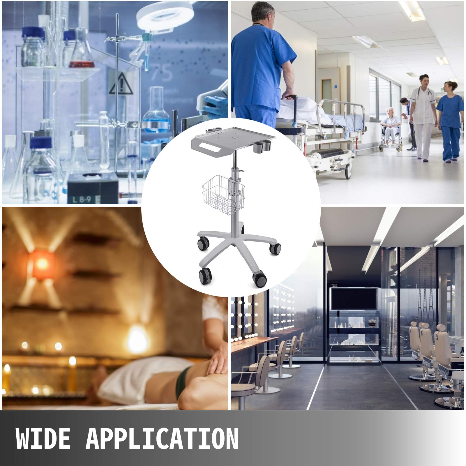 VEVOR Servierwagen Edelstahl Serving Lab Trolley mit Metallkorb, Laborwagen Tragbar Abräumwagen Universalräder Design, Medical Dental Lab Cart Transportwagen Rollwagen Medizinisch Zwei Fußbremsen