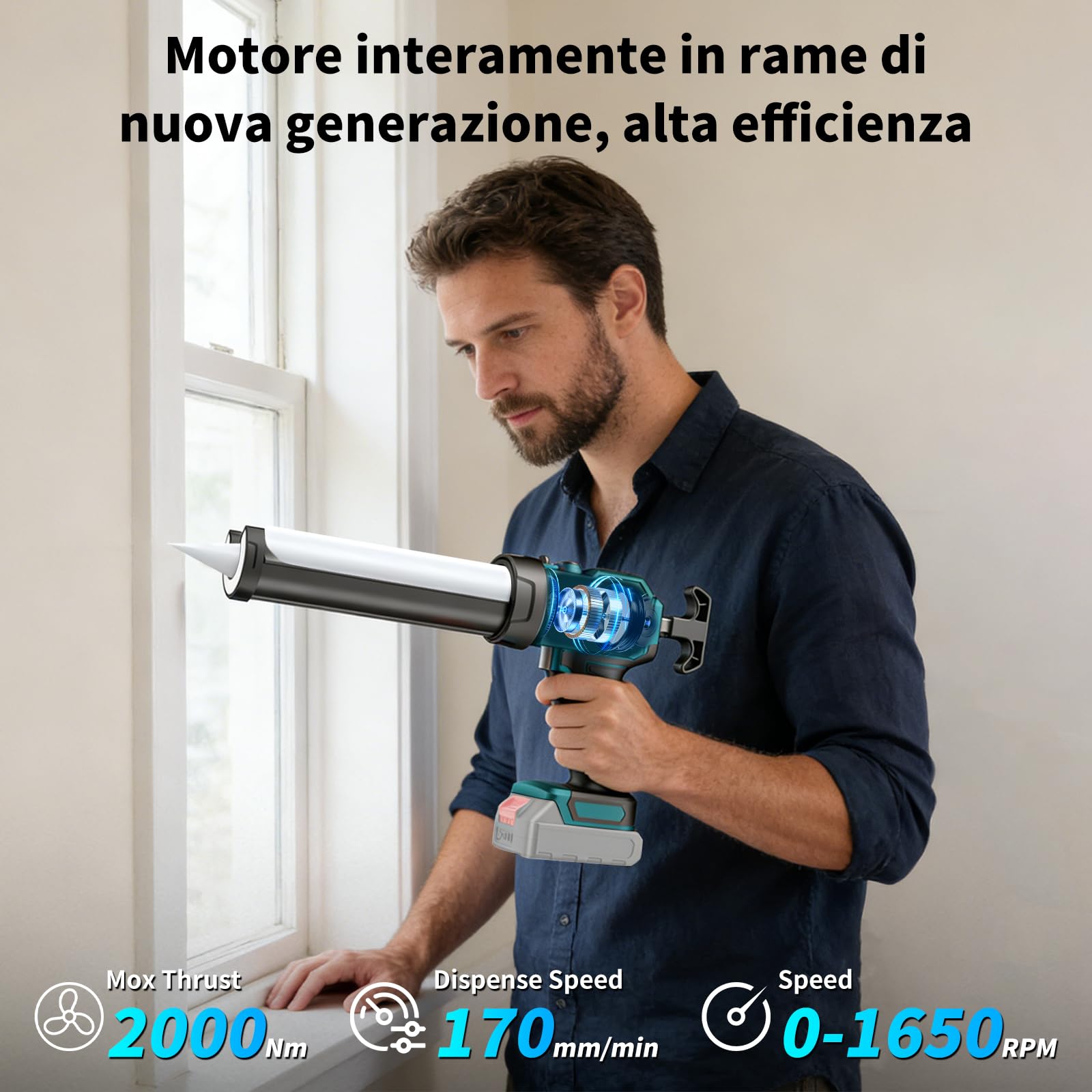 Pistola Elettrica per Silicone 18V, 300-310 ml, Senza Batteria | 4 velocità, funzione antigoccia, luce LED e dosaggio preciso, compatibile con batterie Makita 18V.