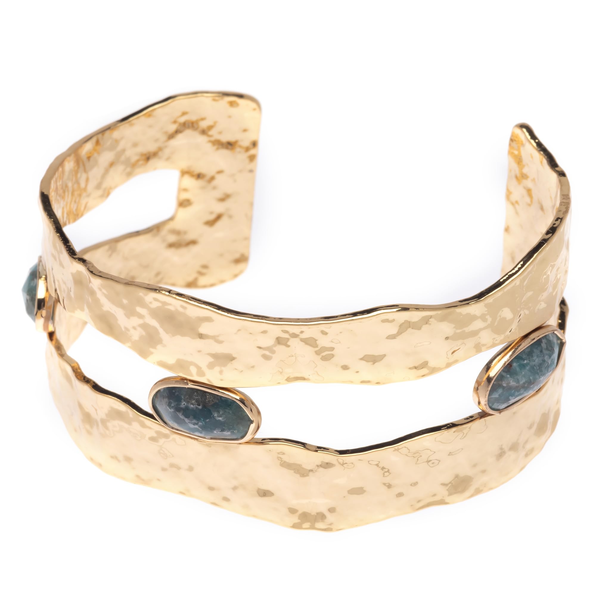 nakamol Hammered Gold Tone Brass Cuff Bracelet- Fits 7" Wrist