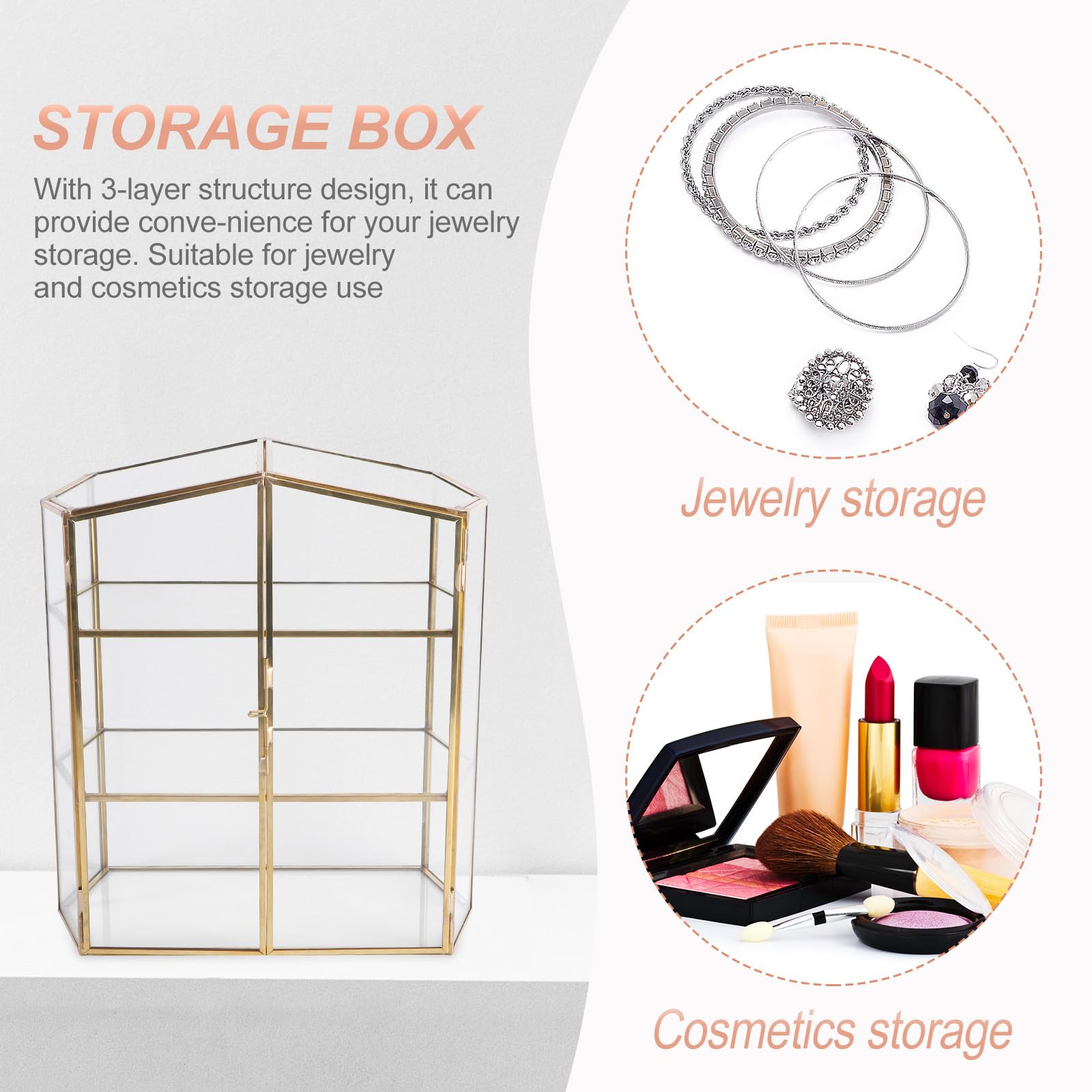 Boîte de Rangement pour Cosmétiques et Bijoux en Métal et Verre Or Design à 3 Couches, Organise Bureau et Espace de Maquillage Efficacement