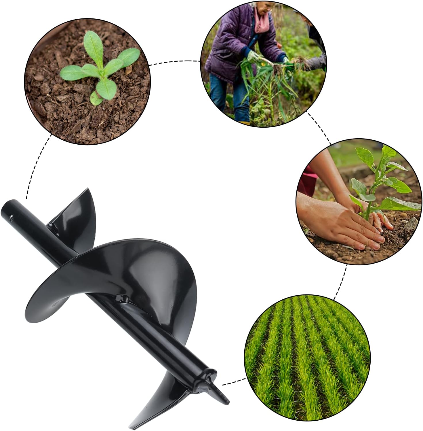 Garden Auger Drill Bit 5.9"x33", Large Hand Auger Drill for Planting, Post Hole Digger Manual Auger Spiral Drill Bit with Non-Slip Handle, Bulb Planting Auger Fence Post Auger