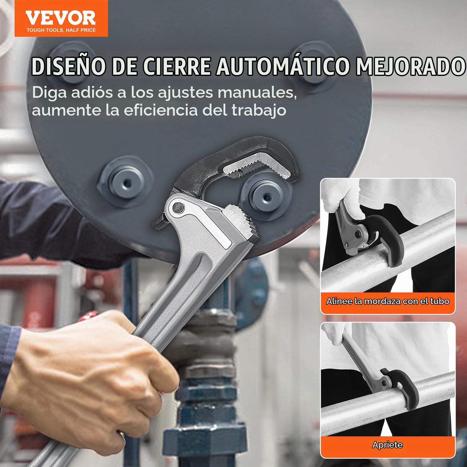VEVOR Llave para Tubo Recto de Aluminio 457,2mm Llave para Plomería Ajustable con Mandíbula de Alta Resistencia Mango Ergonómico Fácil de Transportar para Tuberías de Agua, Reparaciones de Automóviles