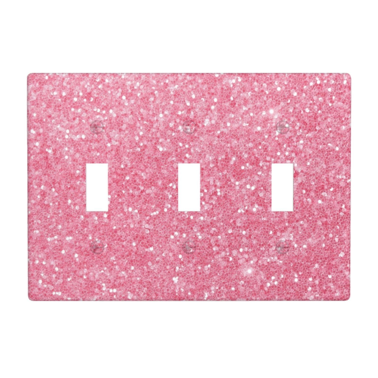 Shiny Pink Glitter Sparkles Light Switch Covers 3 Gang Triple Toggle Wall Plate Switchplate Electrical Faceplate for Bathroom Kitchen Bedroom Decor